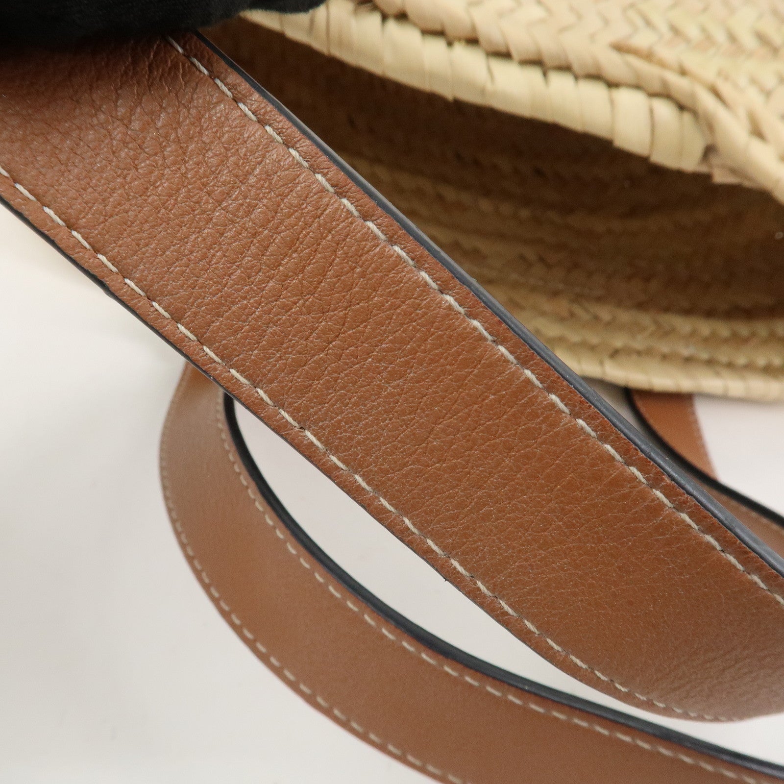 LOEWE Anagram Raffia Calf Leather Hand Bag Tote Bag Natural Tan