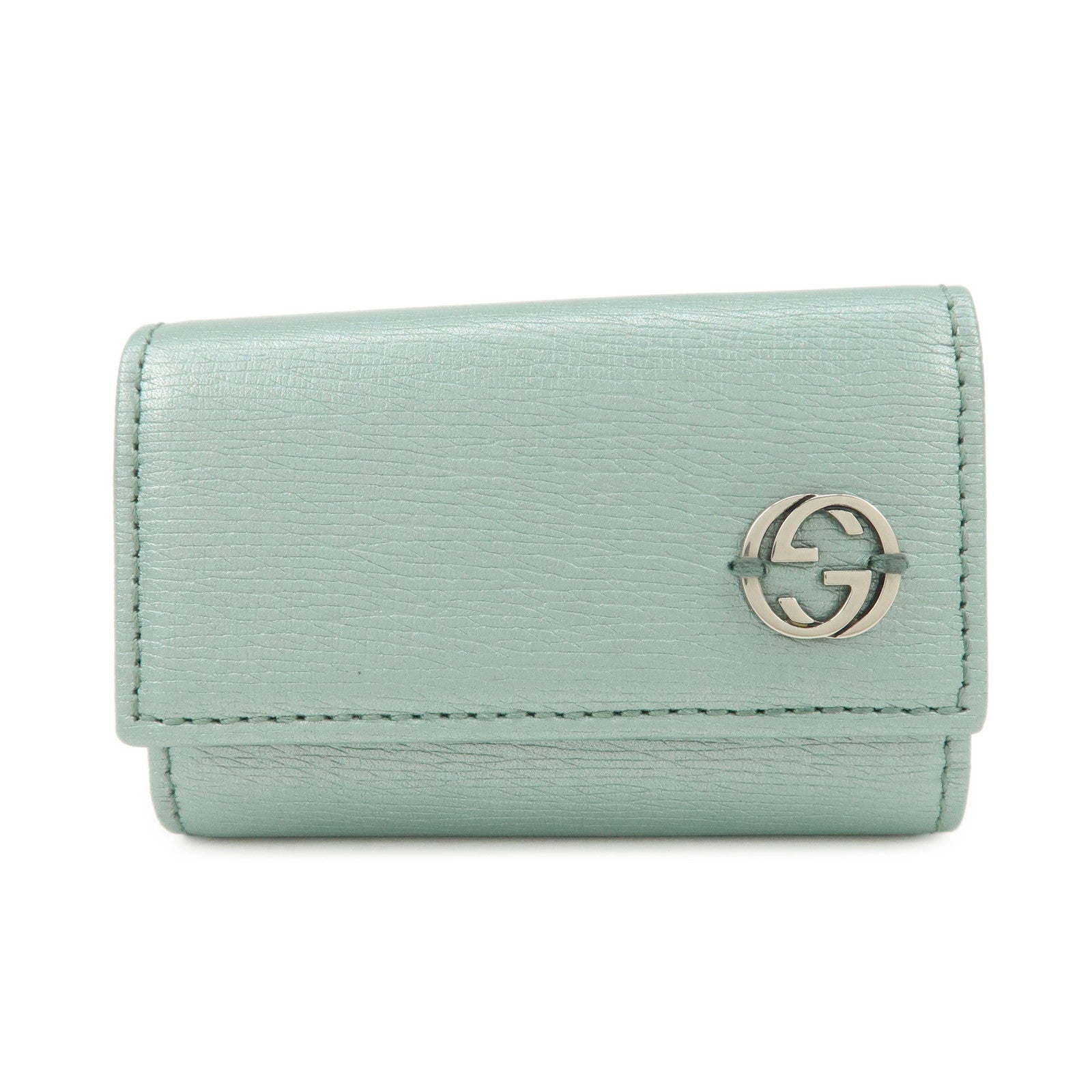 GUCCI Interlocking G Leather Key Case 6Rings Blue 256337