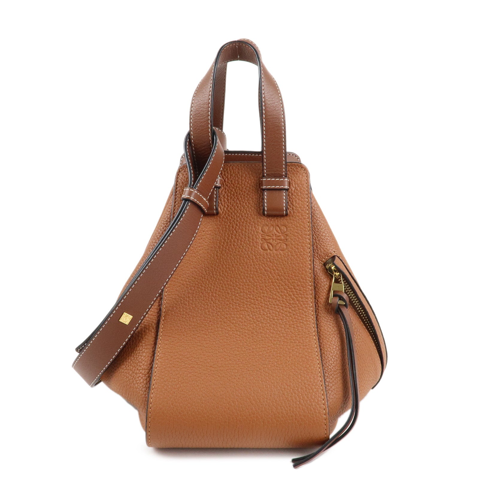 LOEWE Leather Hammock Small Shoulder Bag Brown Gold Hardware Used