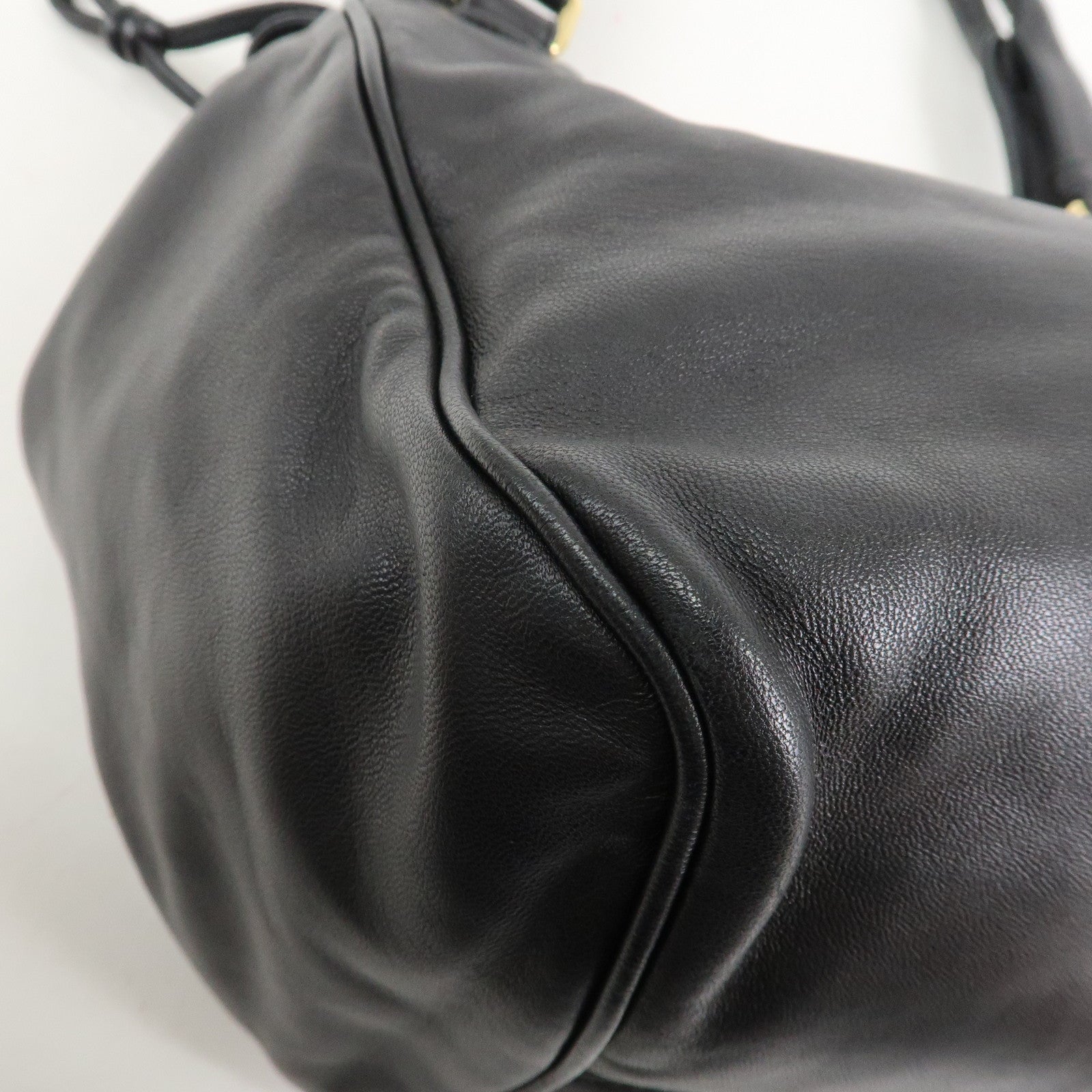 LOEWE Anagram Nappa Leather Hand Bag Drawstring Bag Black