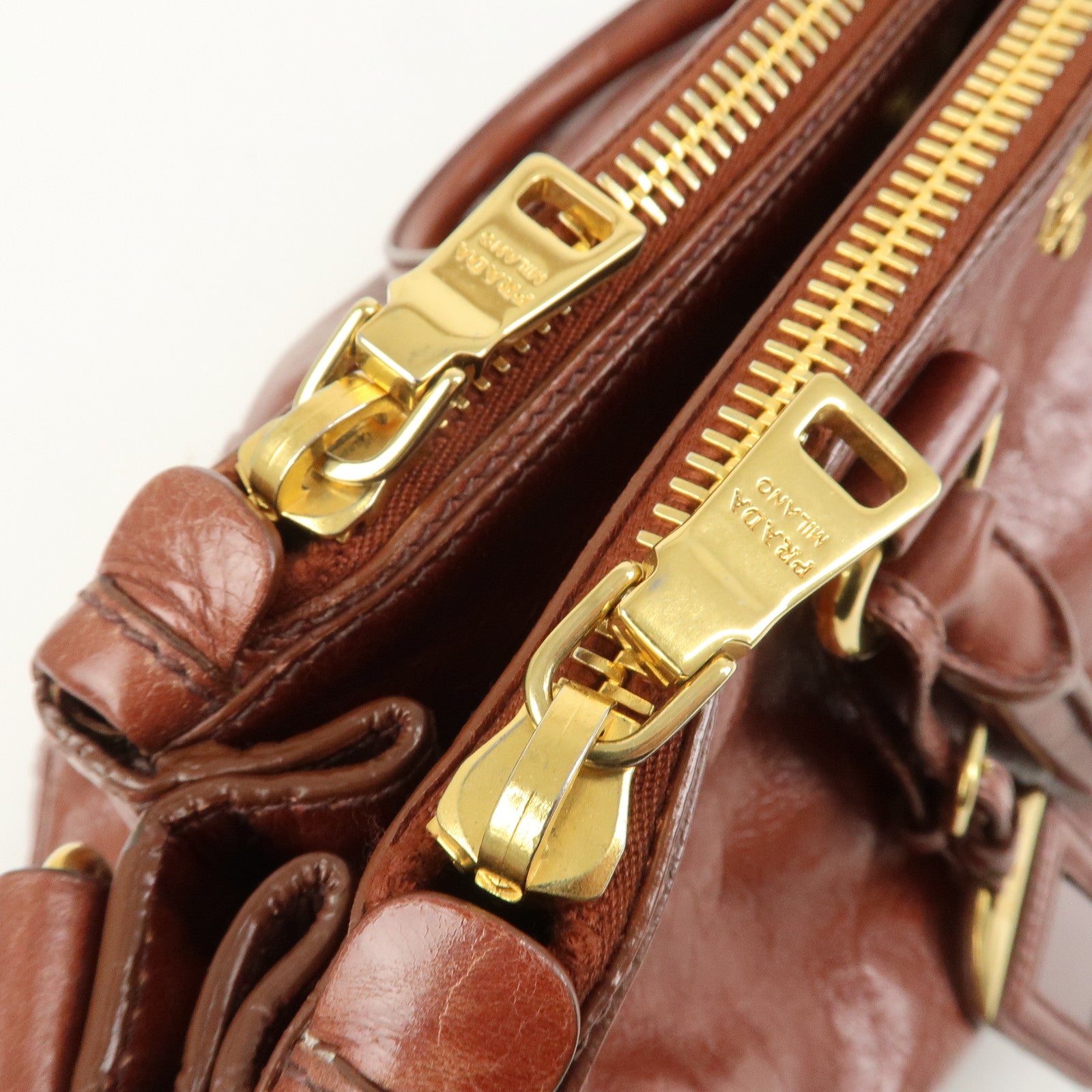 PRADA Logo Leather 2Way Hand Bag Shoulder Bag Brown BN2324