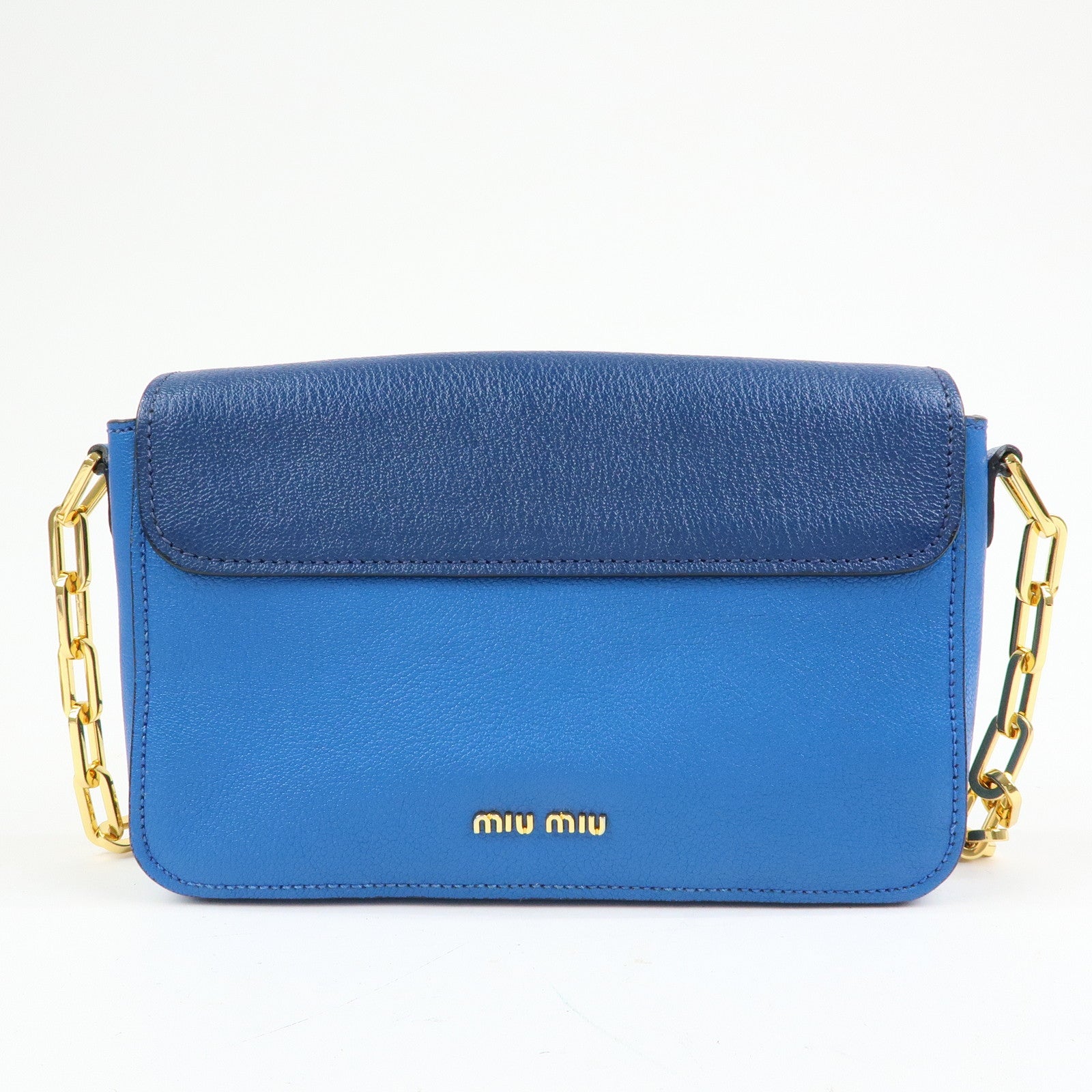 MIU MIU Madras Leather Shoulder Bag Crossbody Bag Blue RT0544