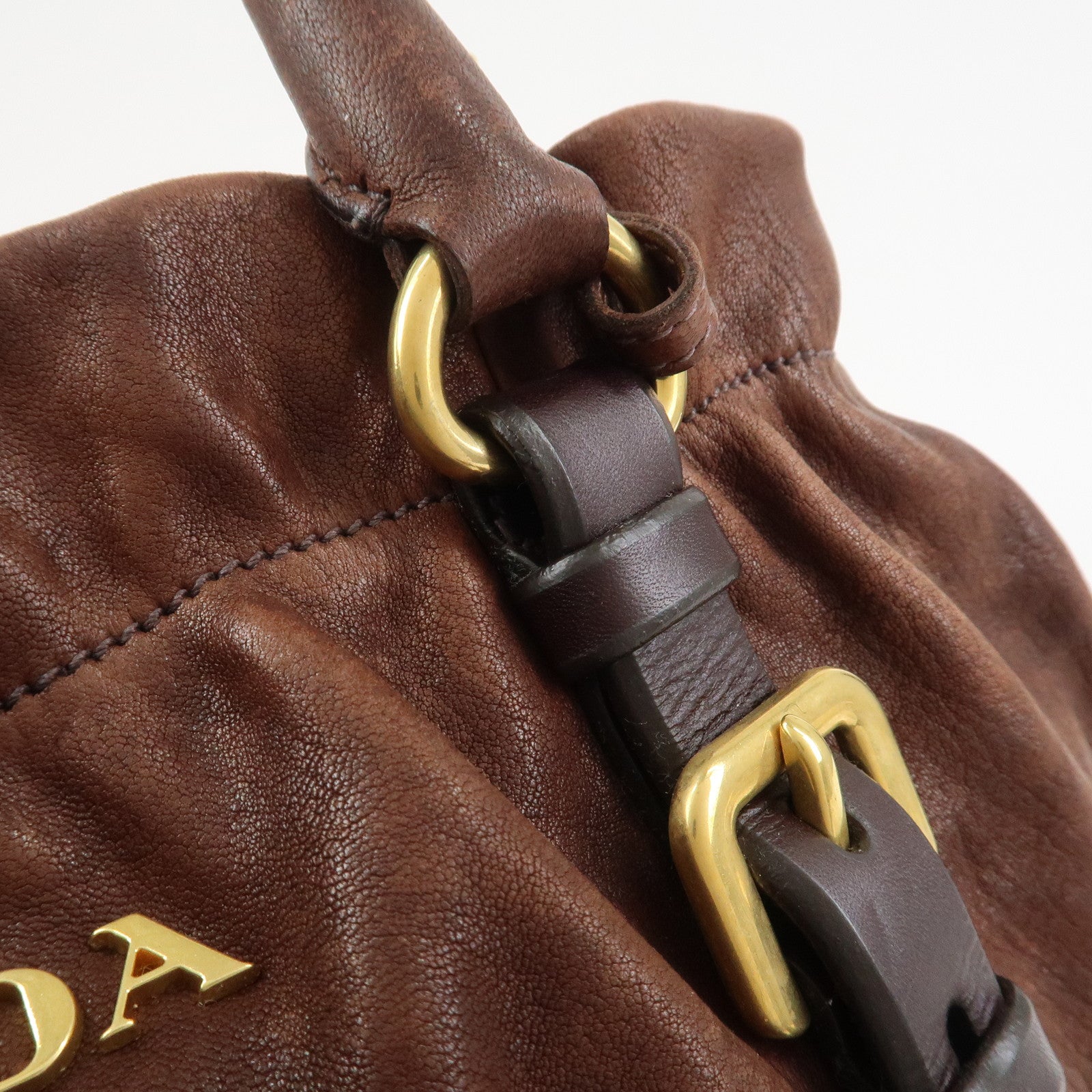 PRADA Logo Leather 2Way Bag Hand Bag Shoulder Bag Brown BN1773