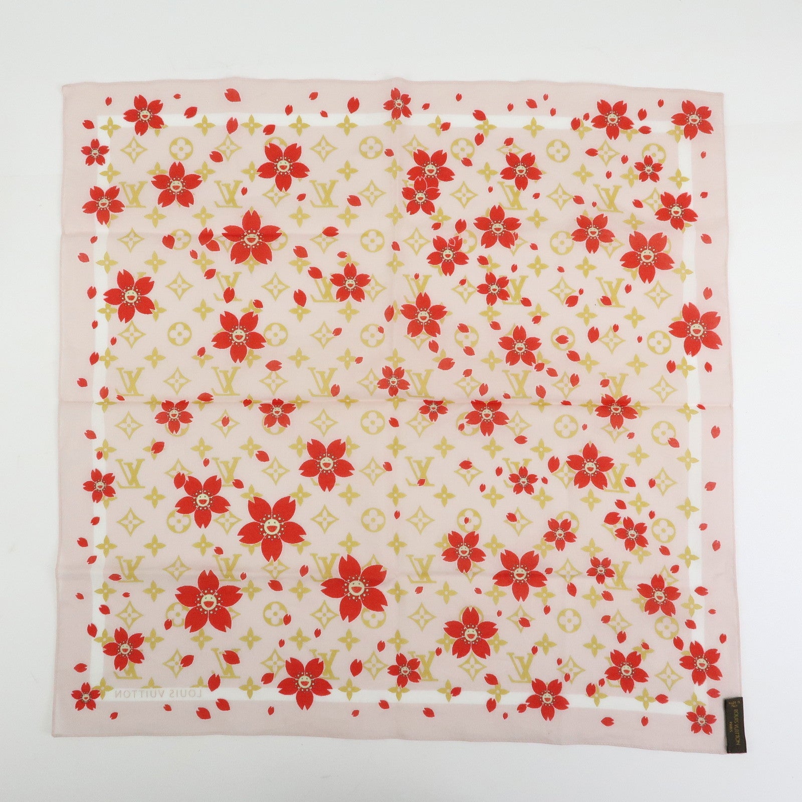 Louis Vuitton Monogram Cherry Blossom Cotton100% Scarf Pink Red