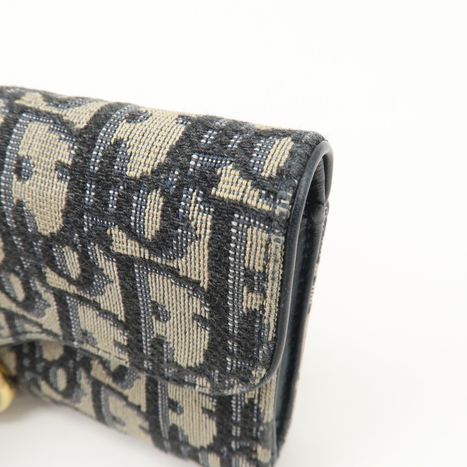 Christian Dior Trotter Canvas Leather Tri-fold Compact Wallet Navy