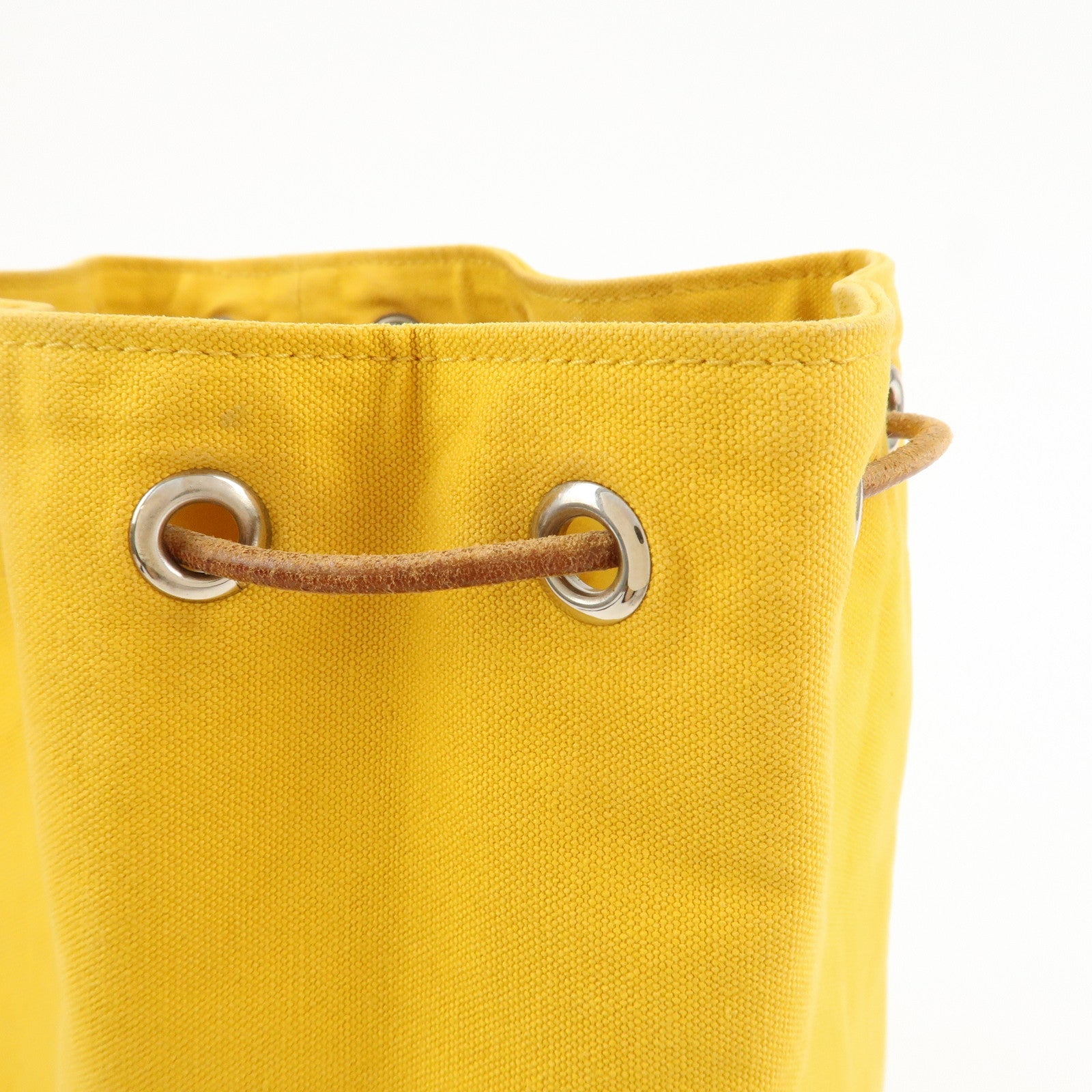 HERMES Canvas Leather Porochon Mimil PM Drawstring Backpack Yellow