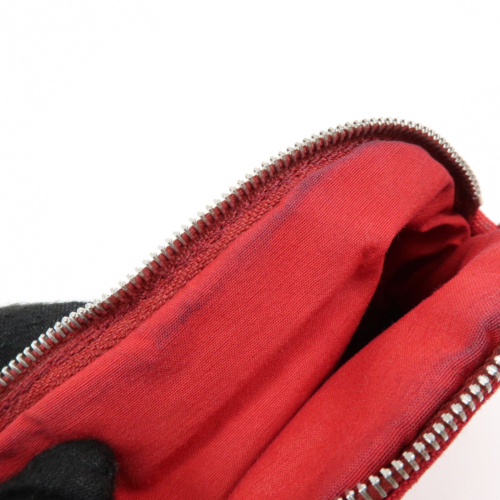 HERMES Bolide Set of 2 Canvas Leather Cosmetic Pouch Pink Red