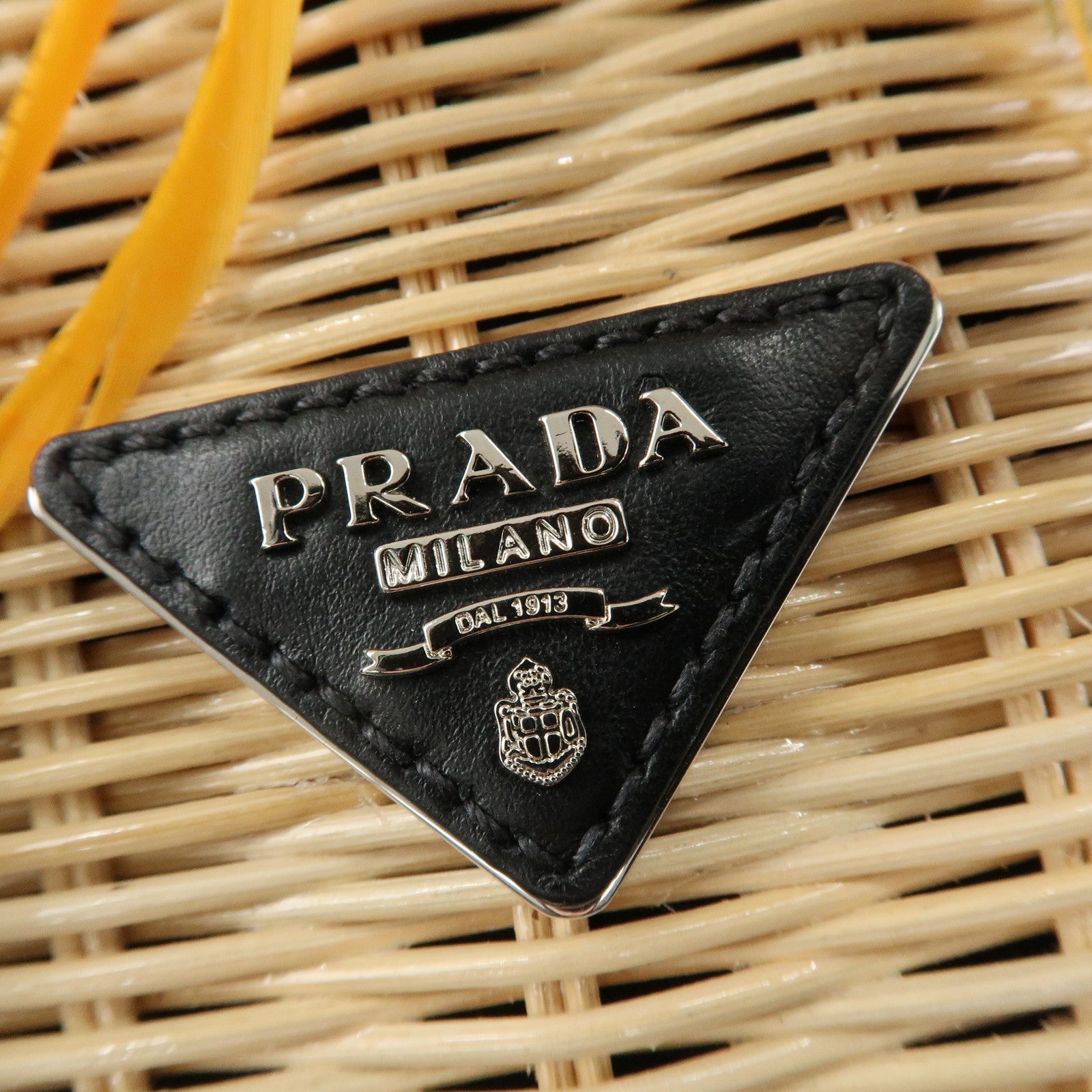 PRADA Wicker Canvas Basket Bag Beige Multicolor Silver HDW 1BG835