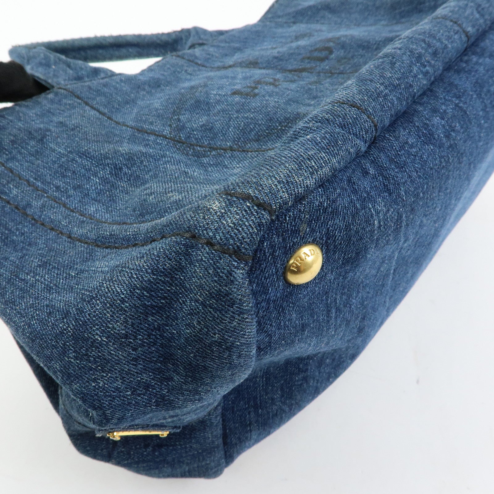 PRADA Triangle Logto Canapa Denim Tote Bag Hand Bag Blue B1877B