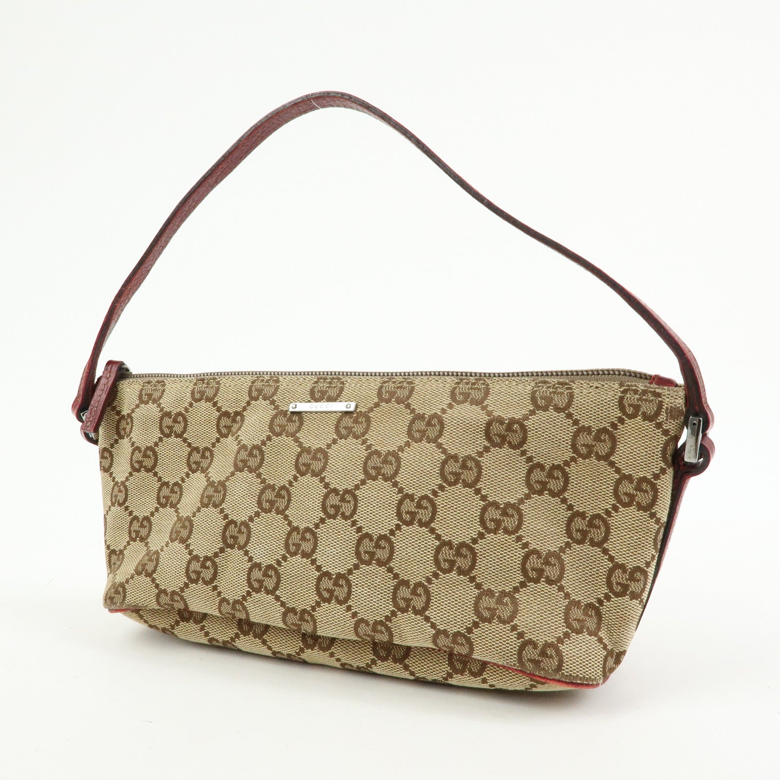 GUCCI Boat Bag GG Canvas Leather Hand Bag Accessory Pouch 07198