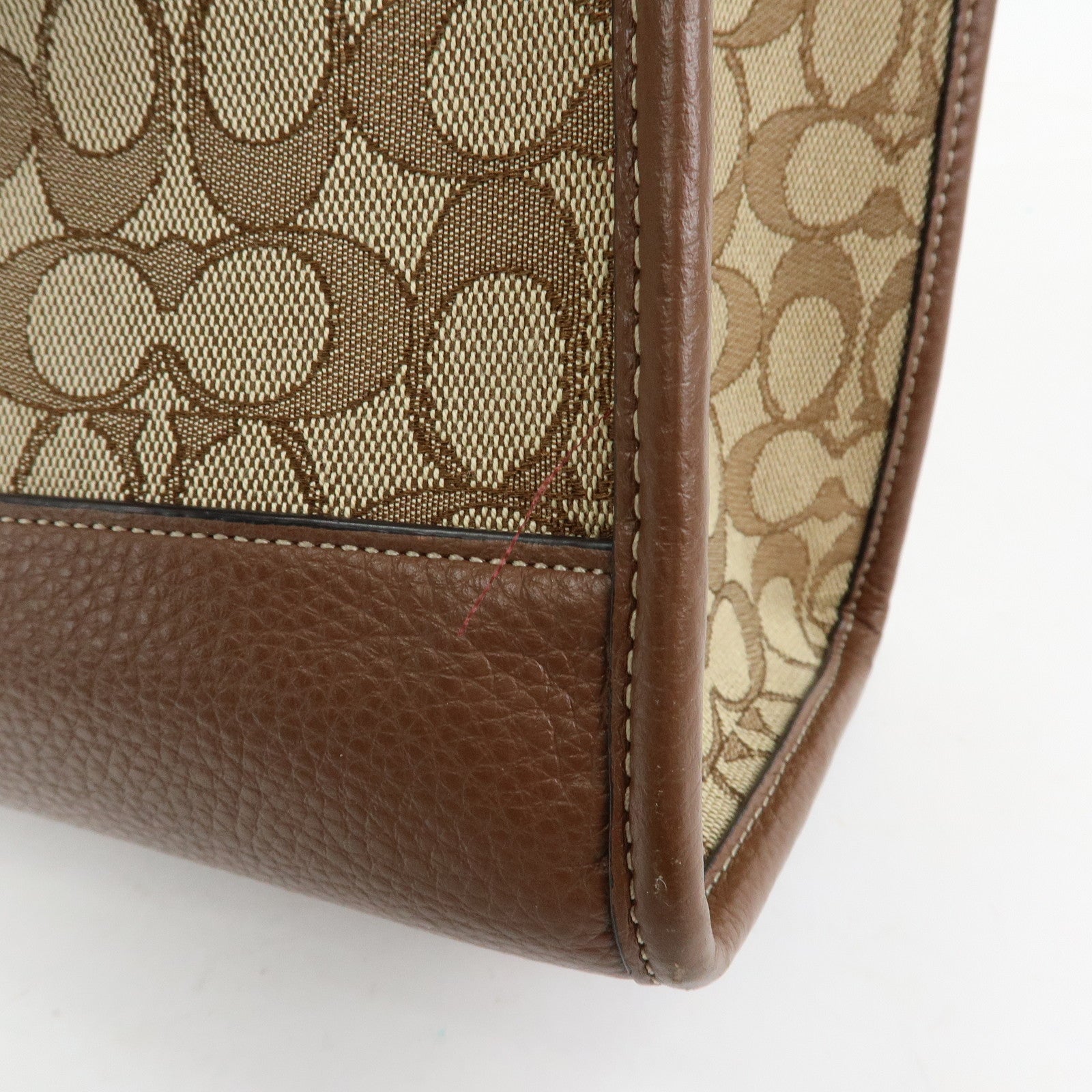 COACH Signature 2Way Canvas Leather Shoulder Bag Hand Bag Beige