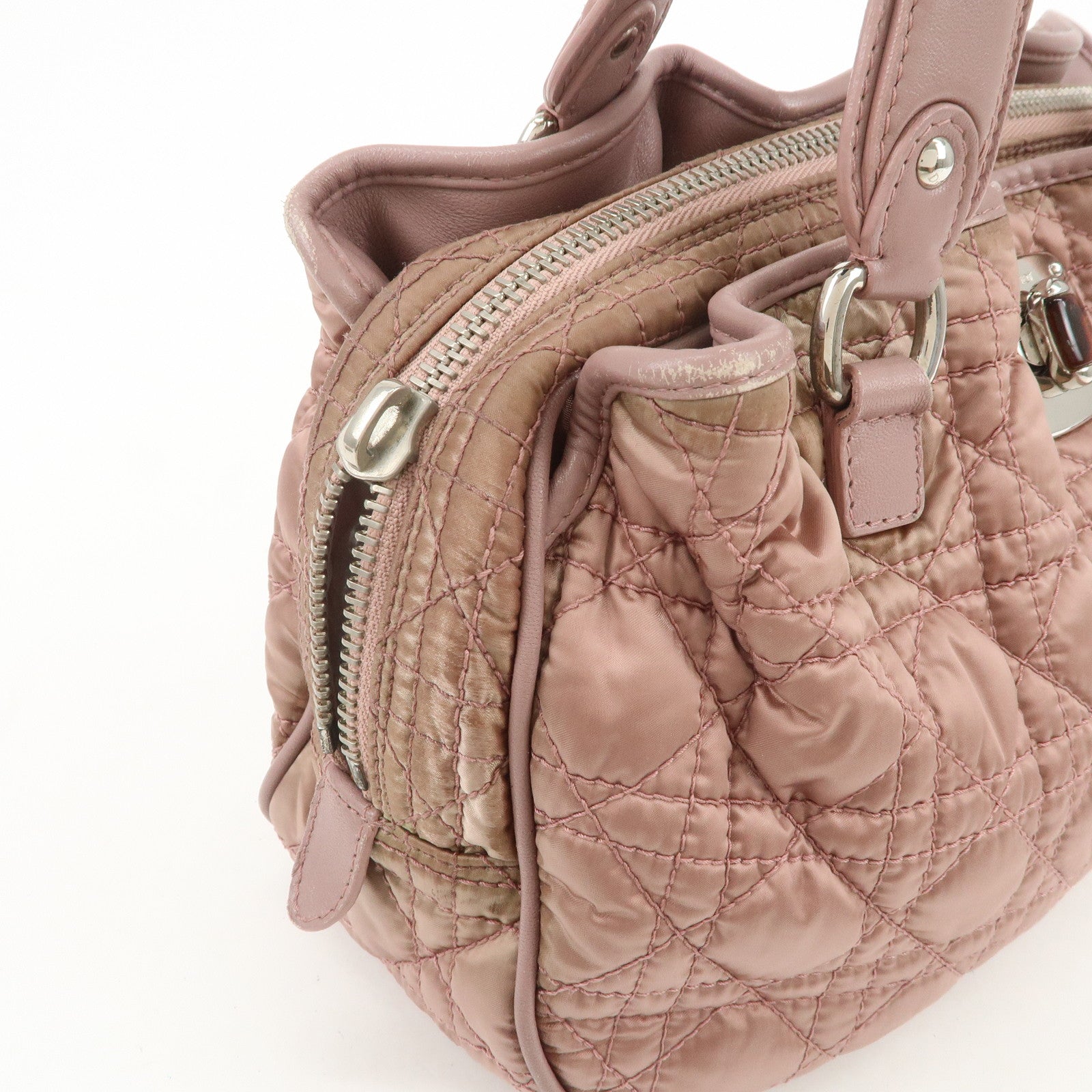 Christian Dior Canage Nylon Leather Hand Bag Pink