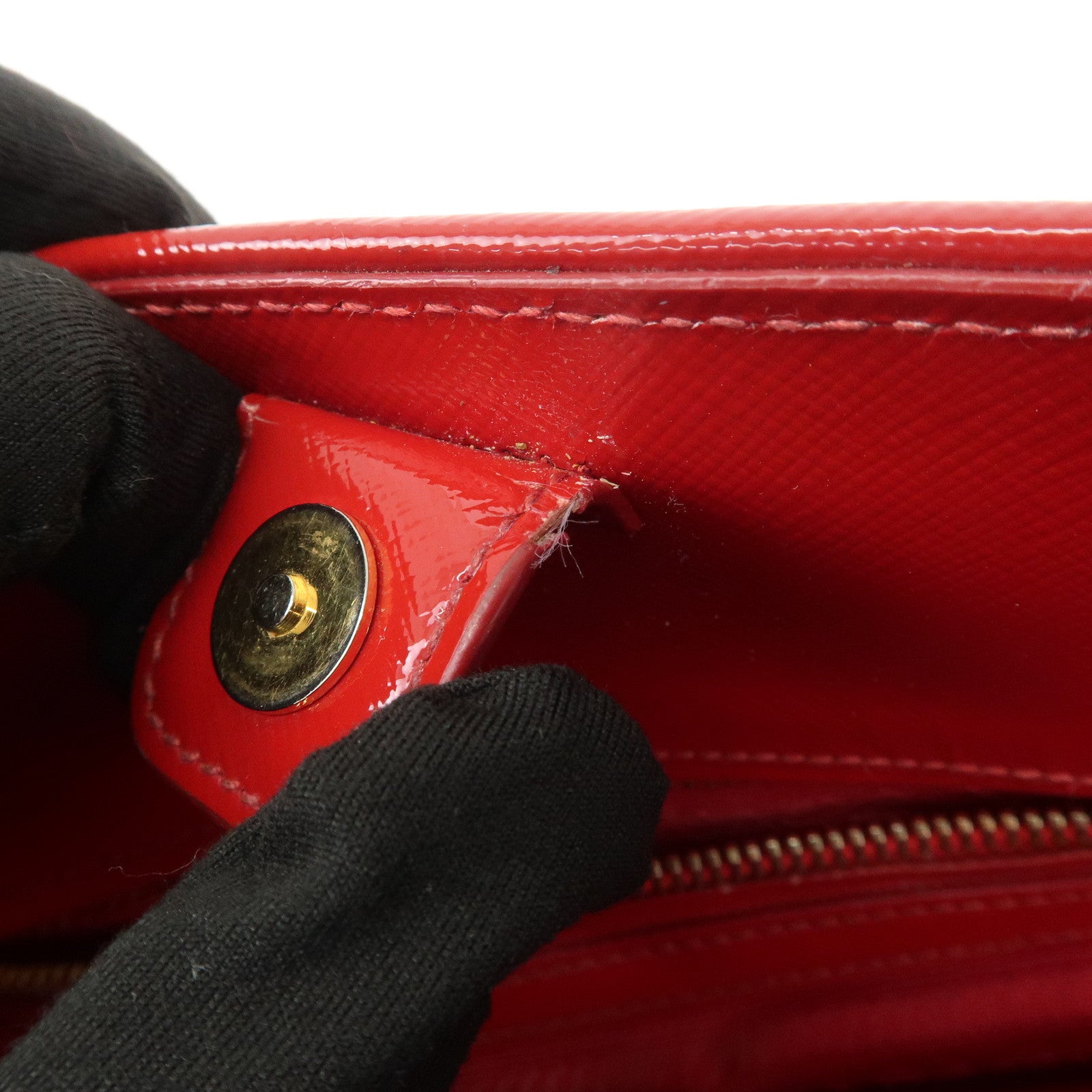 PRADA Triangle Logo Patent Leather 2WAY Bag Hand Bag Red BN2567