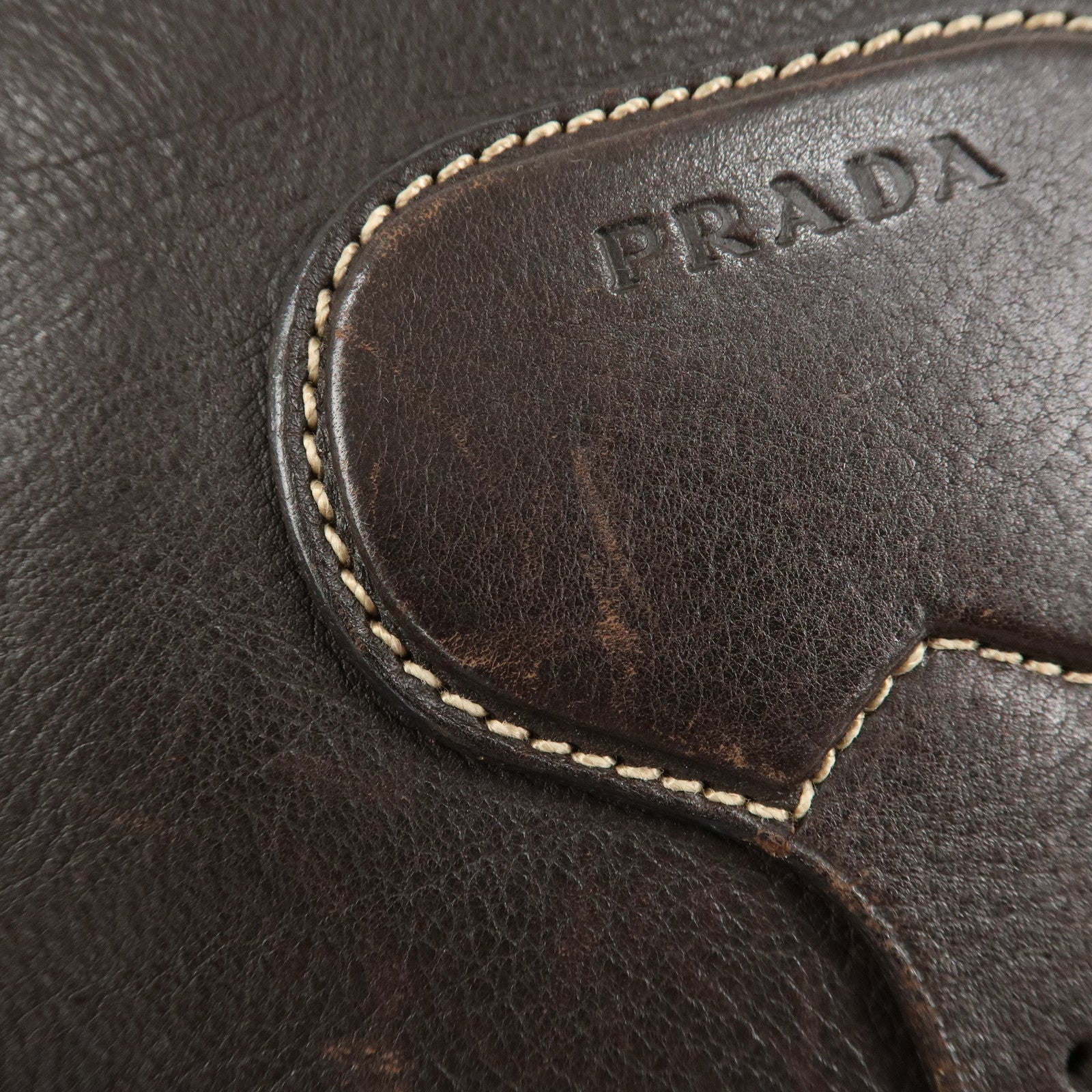 PRADA Logo Leather Shoulder Bag Crossbody Bag Brown