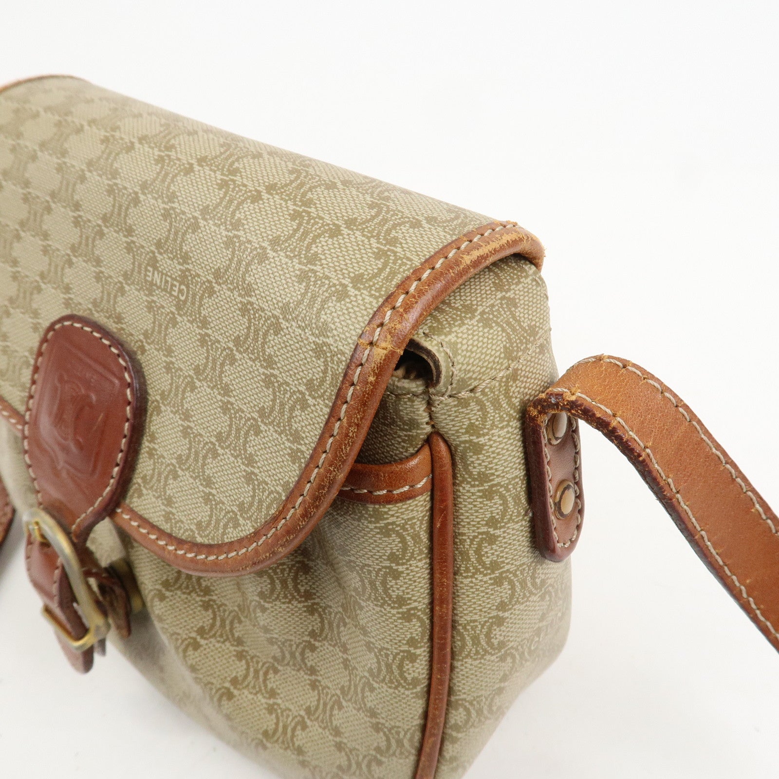 CELINE Macadam PVC Leather Shoulder Bag Beige Brown Gold HDW