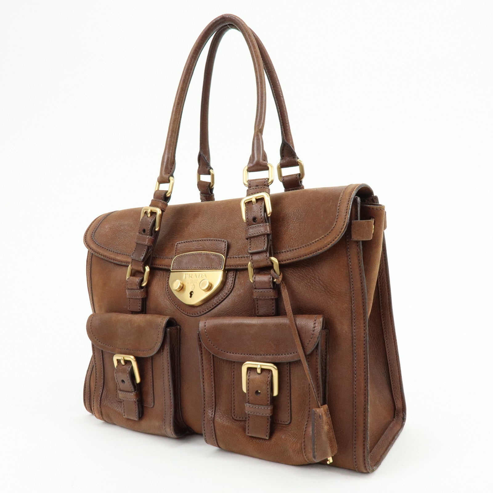 PRADA Leather Shoulder Bag Hand Bag Brown BR3130