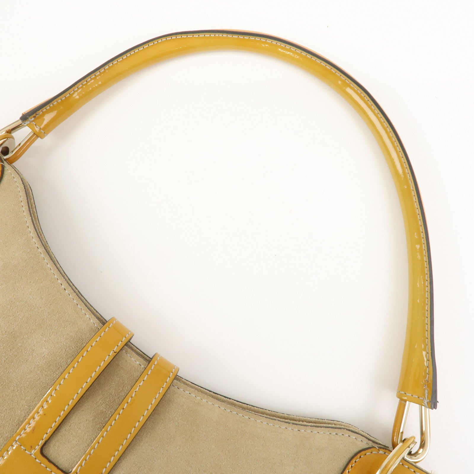 GUCCI Patent Leather Suede Shoulder Bag Yellow Beige 001.4149