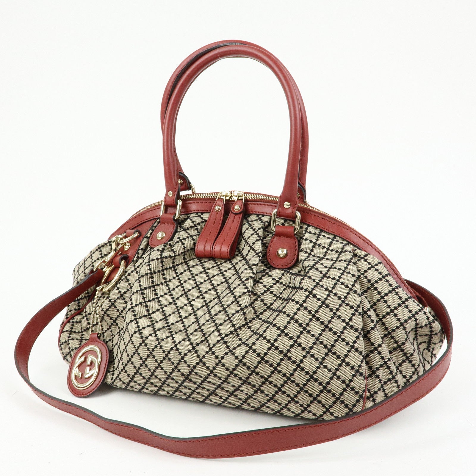 GUCCI Diamante Sukey Canvas Leather 2WAY Hand Shoulder Bag 223974