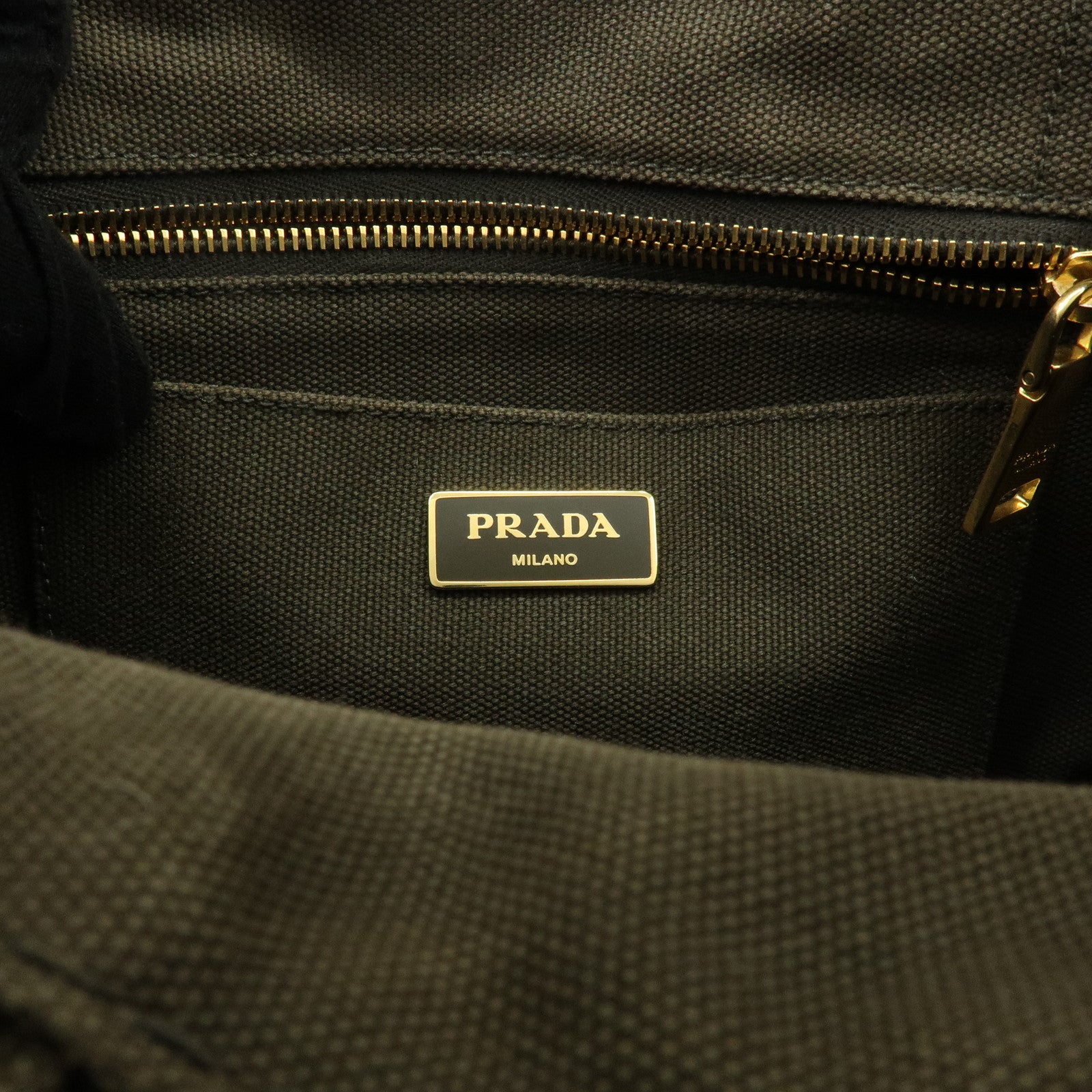 PRADA Canapa Mini Triangle Logo Canvas Tote Hand Bag Khaki BN2439