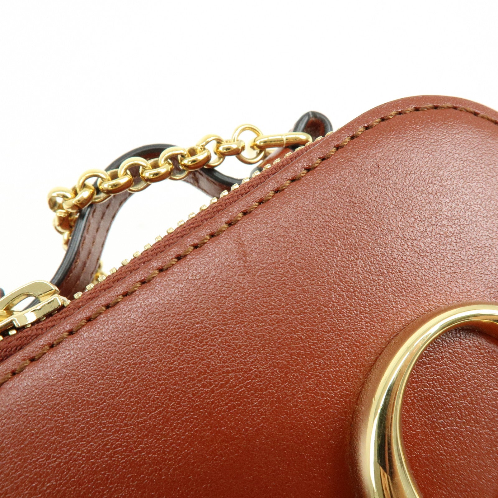 Chloe Leather 2Way Chain Shoulder Bag Mini Vanity Bag Brown