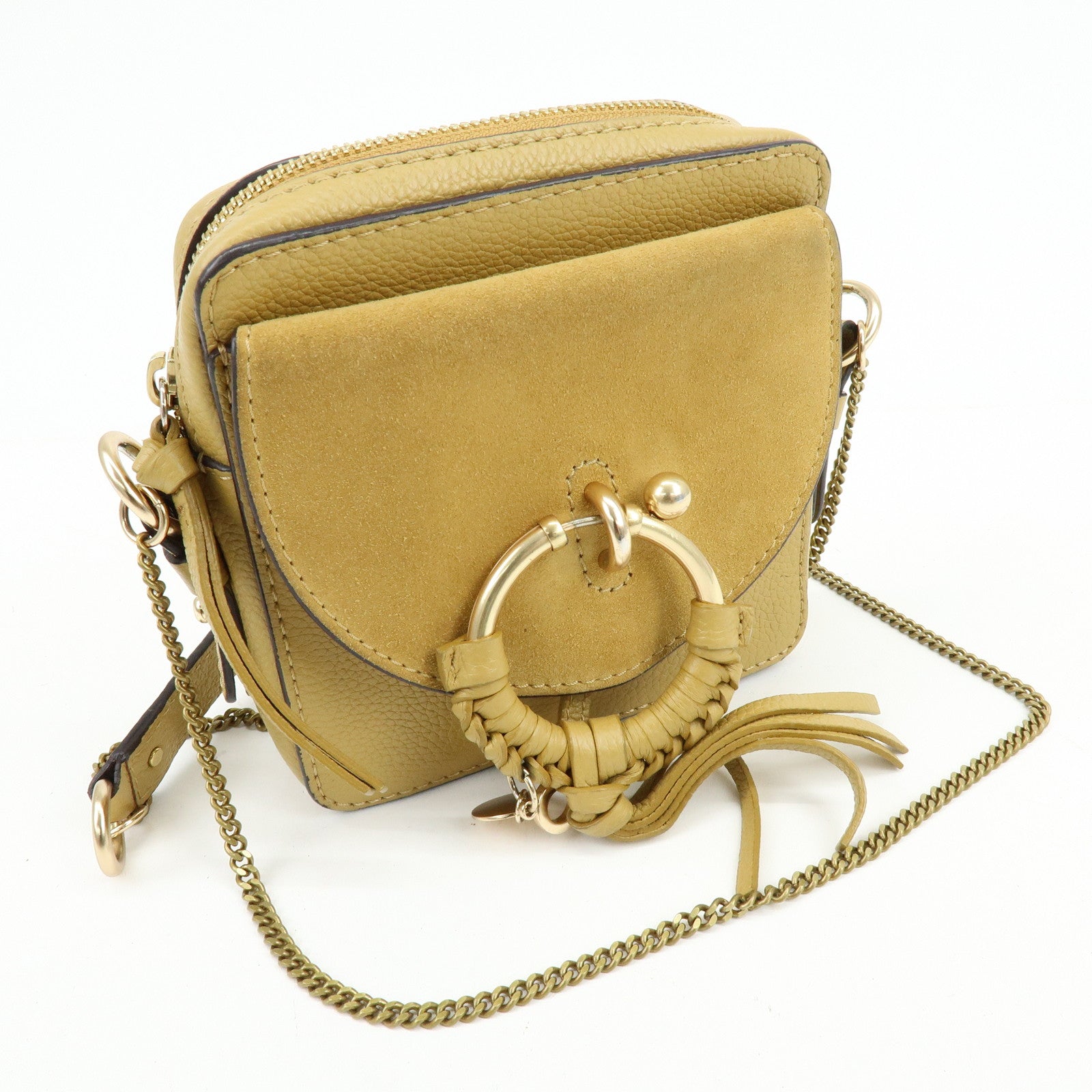 Chloe See by Chloe Leather Suede Chain Shoulder Bag Beige