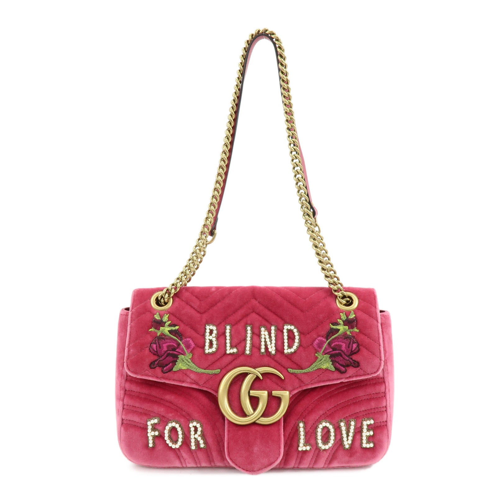GUCCI GG Marmont Velour Leather Chain Shoulder Bag Pink 443496