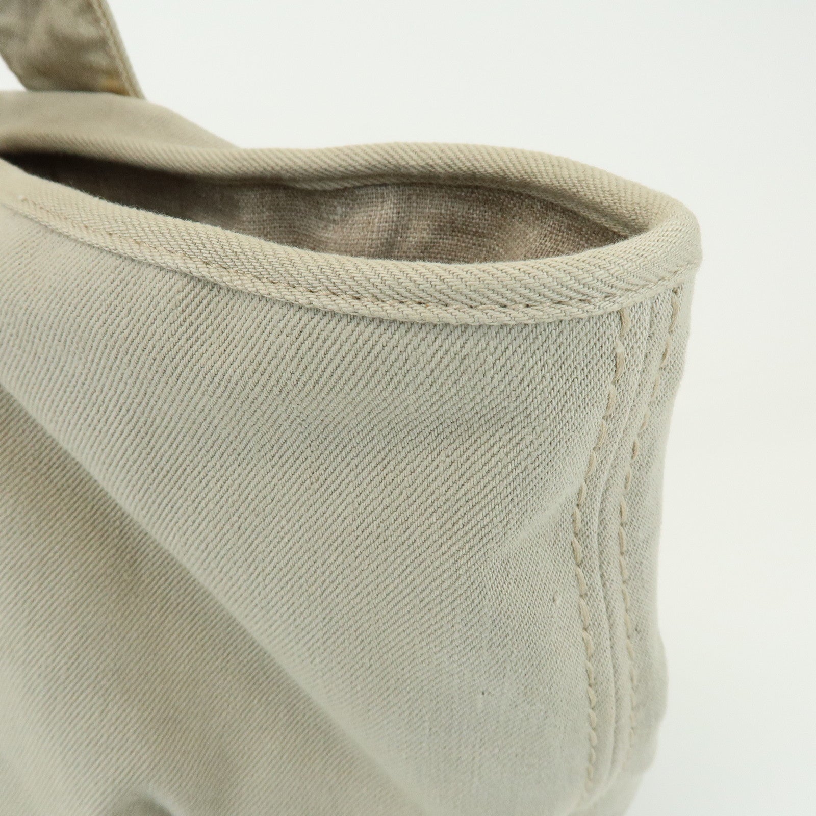 PRADA Triangle Logo Denim Tote Bag Shoulder Bag Light Beige BN2091