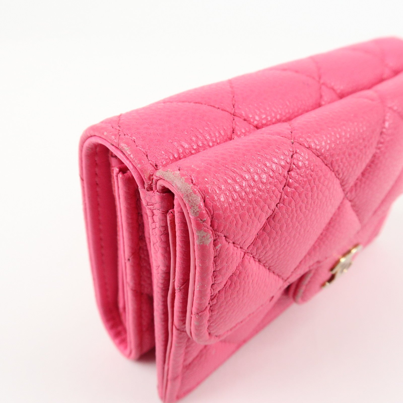 CHANEL Matelasse Caviarskin Classic Small Flap Wallet Pink AP0230 Used