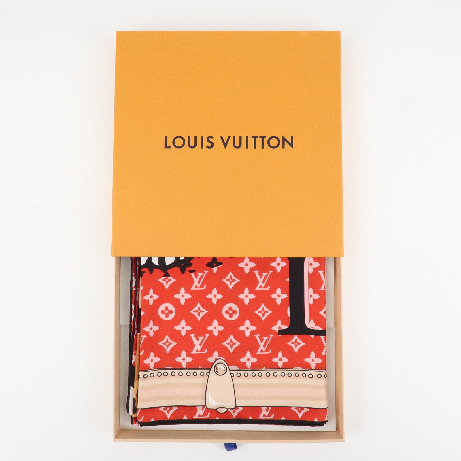 Louis Vuitton Monogram Carre Animal Silk 100% Scarf Red Beige M70693 Used