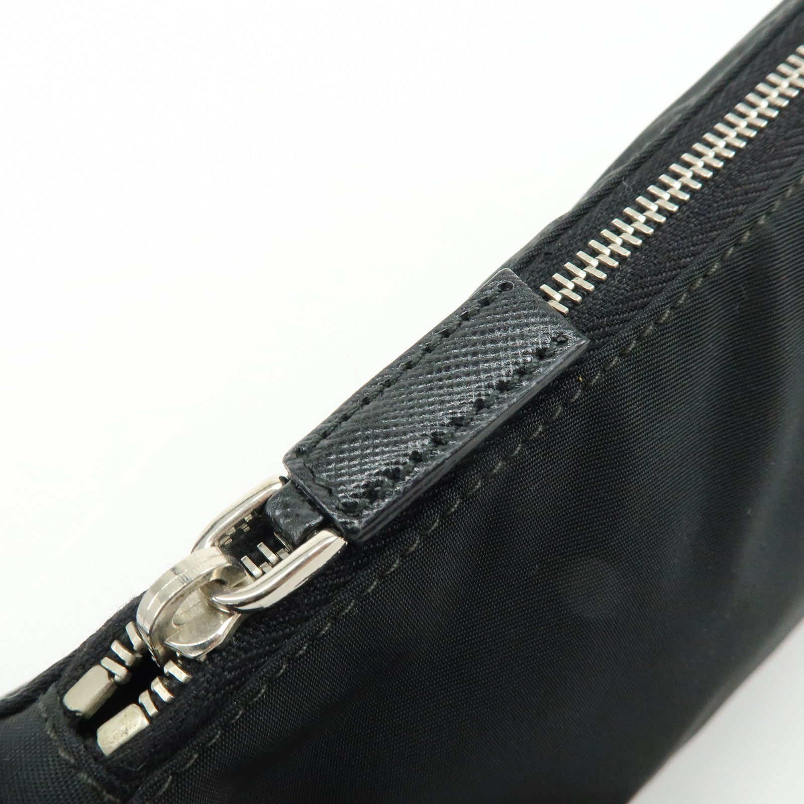 PRADA Triangle Logo Leather Shoulder Bag Hand Bag Black