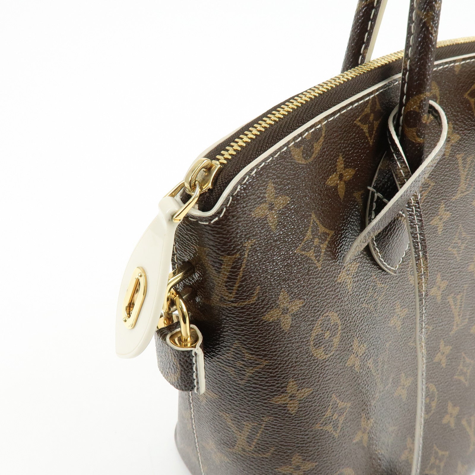 Louis Vuitton Shiny Monogram Canvas Lockit Hand Bag Brown M40597
