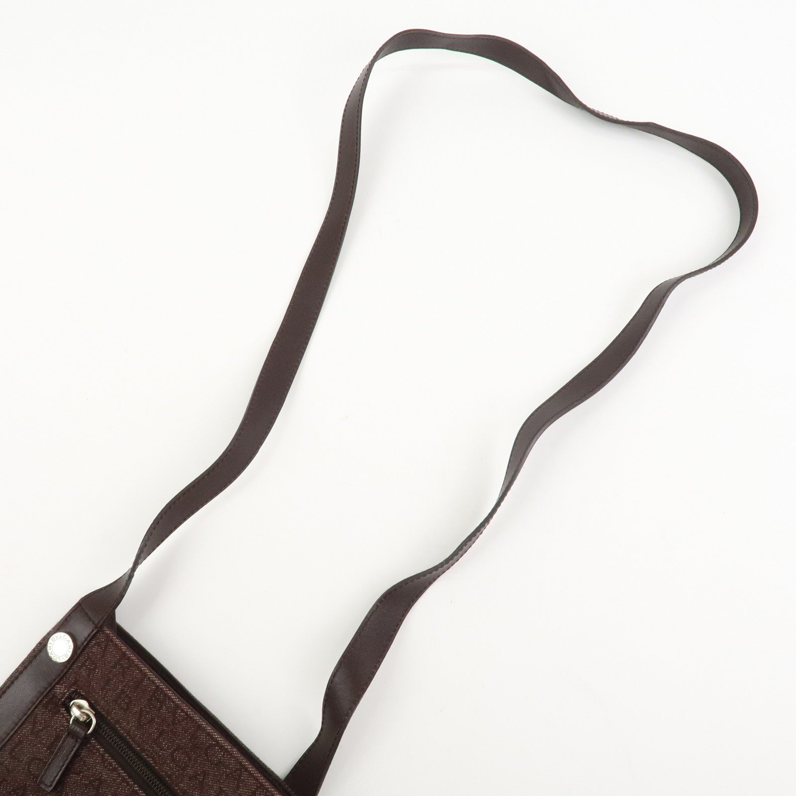 BVLGARI Logo Mania Canvas Leather Shoulder Bag Crossbody Bag Brown