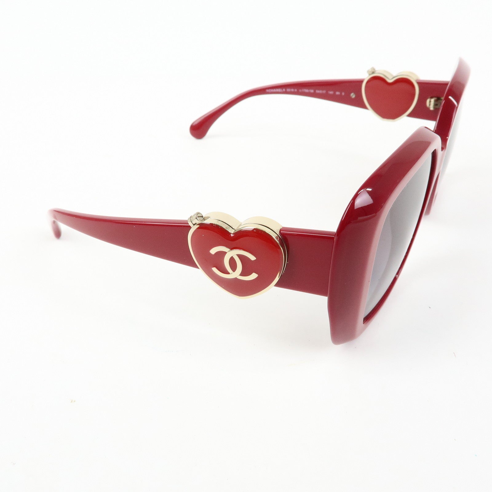 CHANEL COCO Mark Heart Plastic Sunglasses Red 5518-A 54□17 140 3N