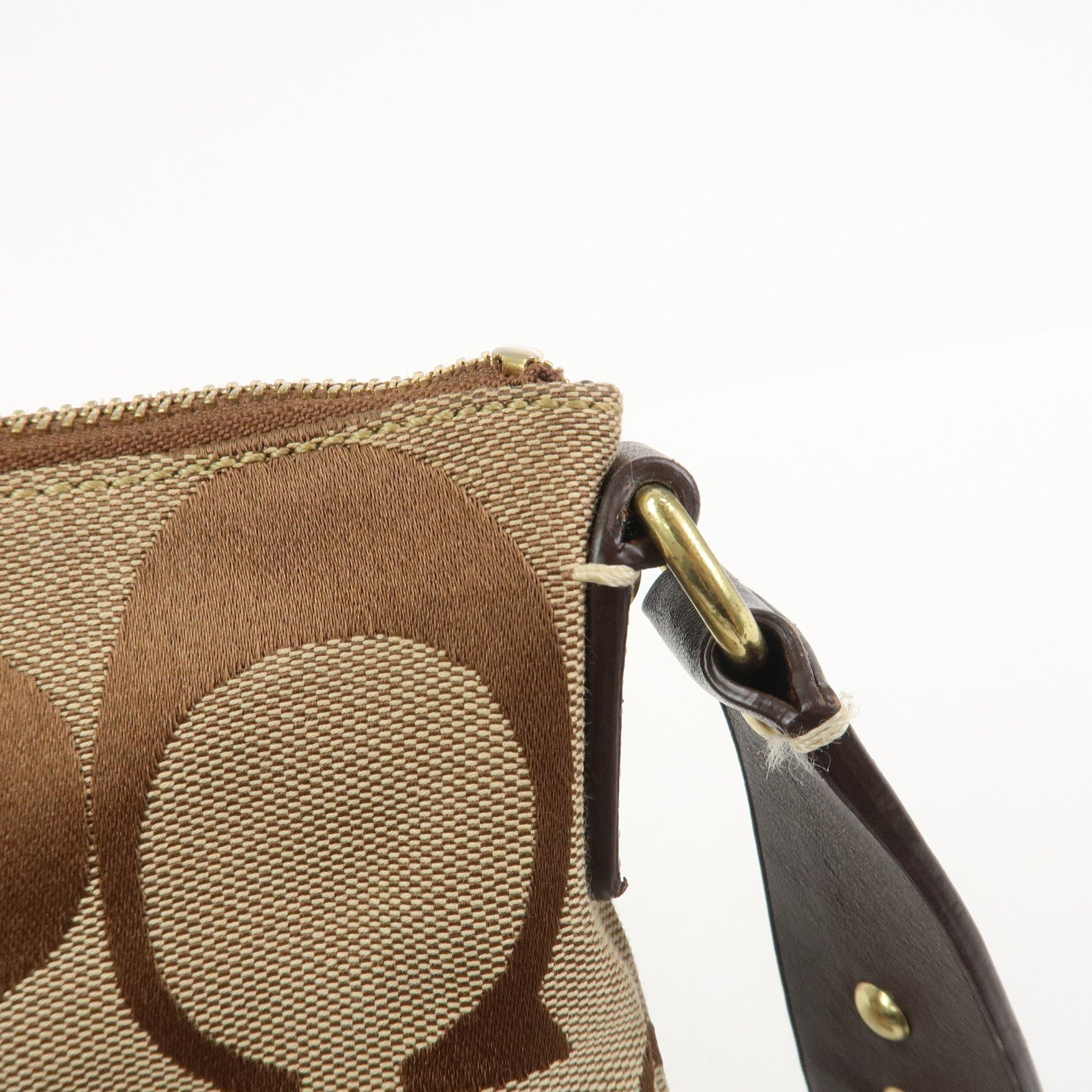 COACH Signature Canvas Leather Shoulder Crossbody Bag Beige Brown