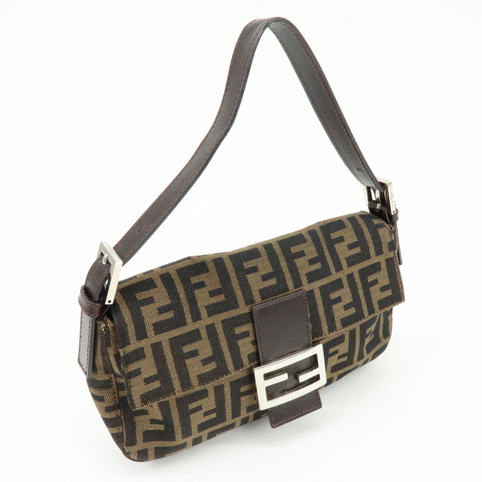 FENDI Mamma Baguette Jacquard Canvas Leather Hand Bag 17132642