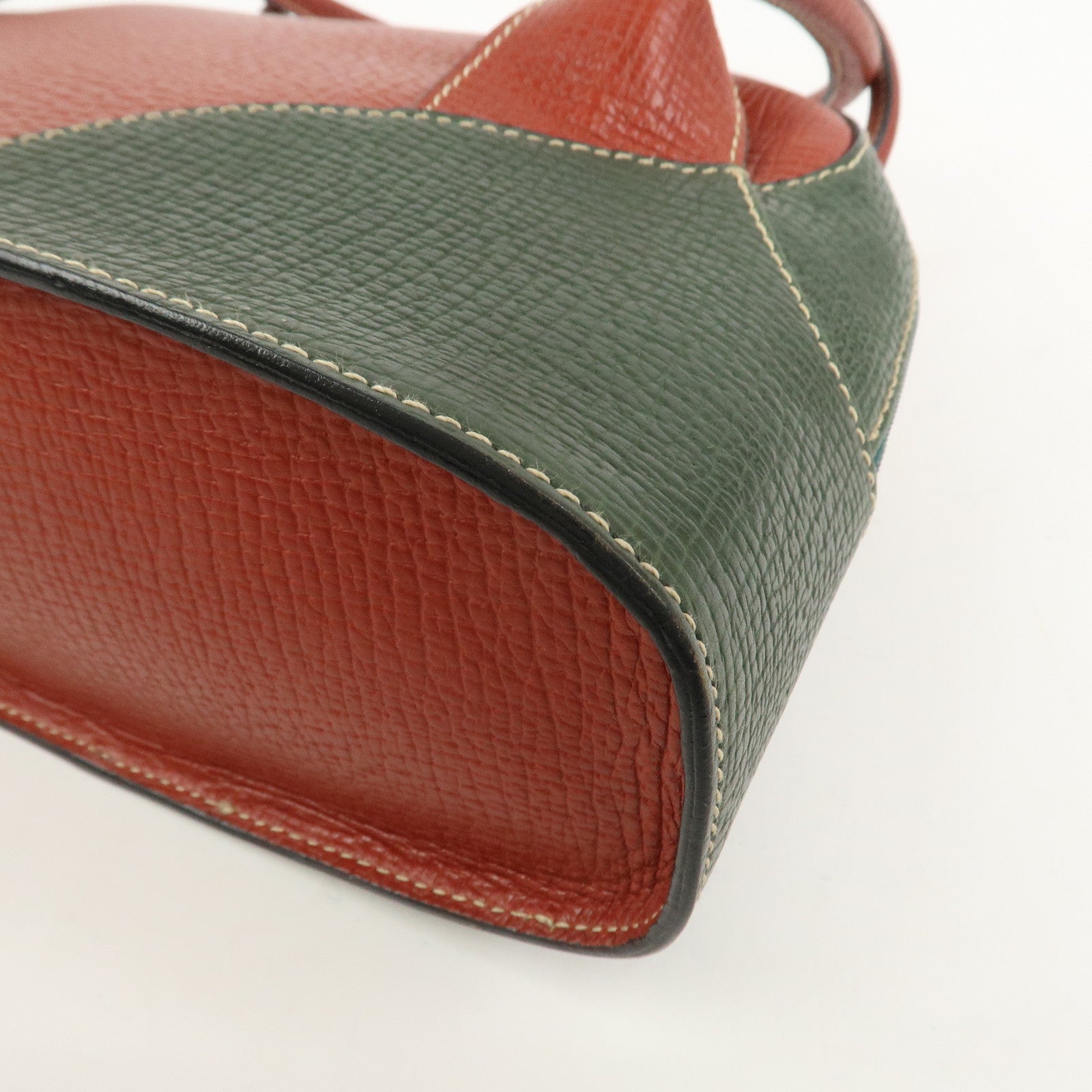 LOEWE Embossed Leather Shoulder Bag Hand Bag Green Red Brown
