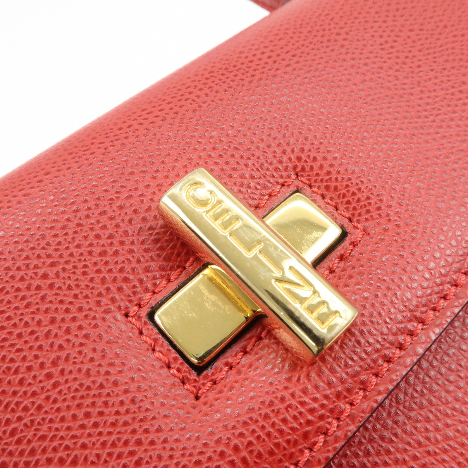 CELINE Leather Top Handle Turn Lock 2Way Hand Bag Shoulder Bag Red