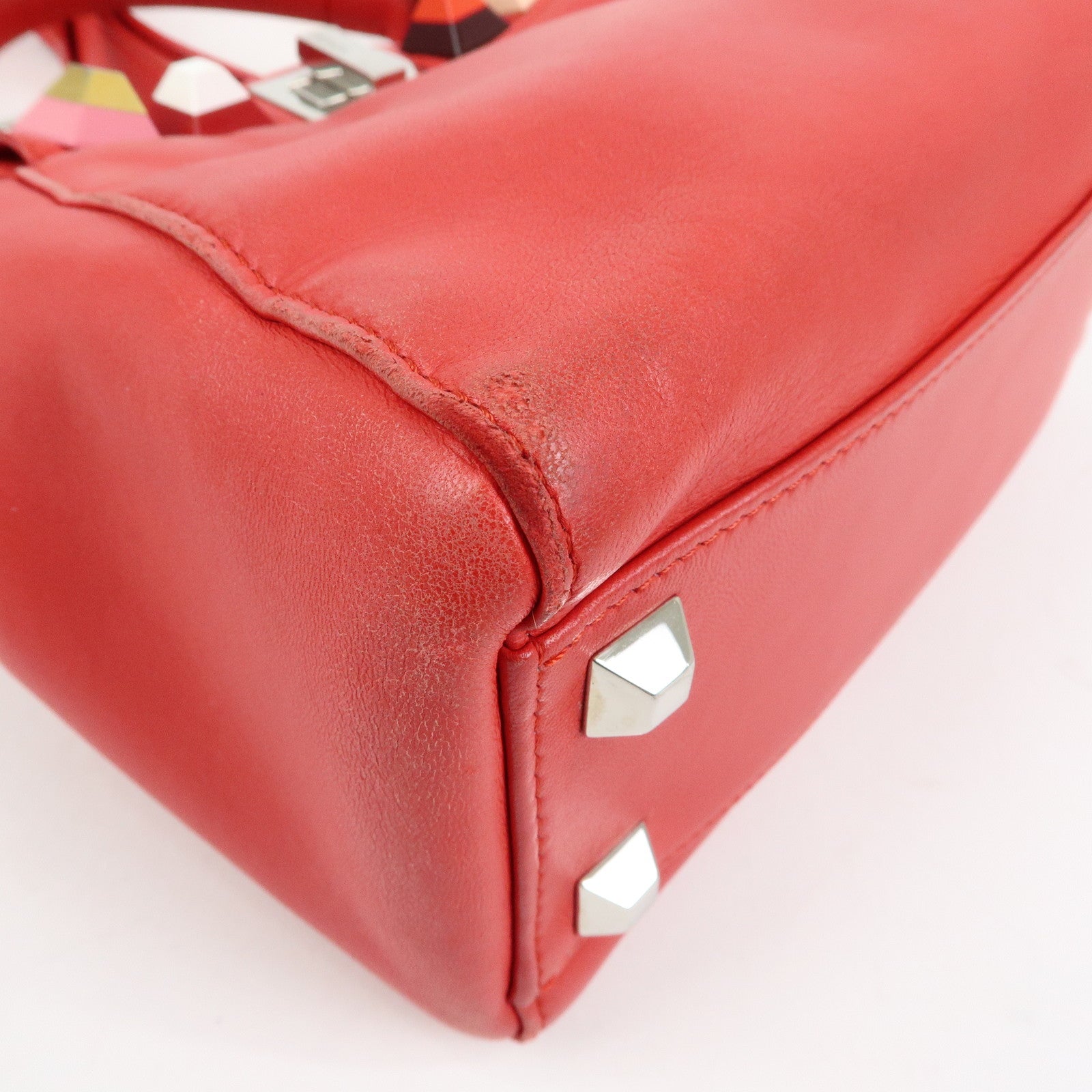 FENDI Peekaboo Mini Leather 2Way Shoulder Bag Hand Bag Red 8BN244
