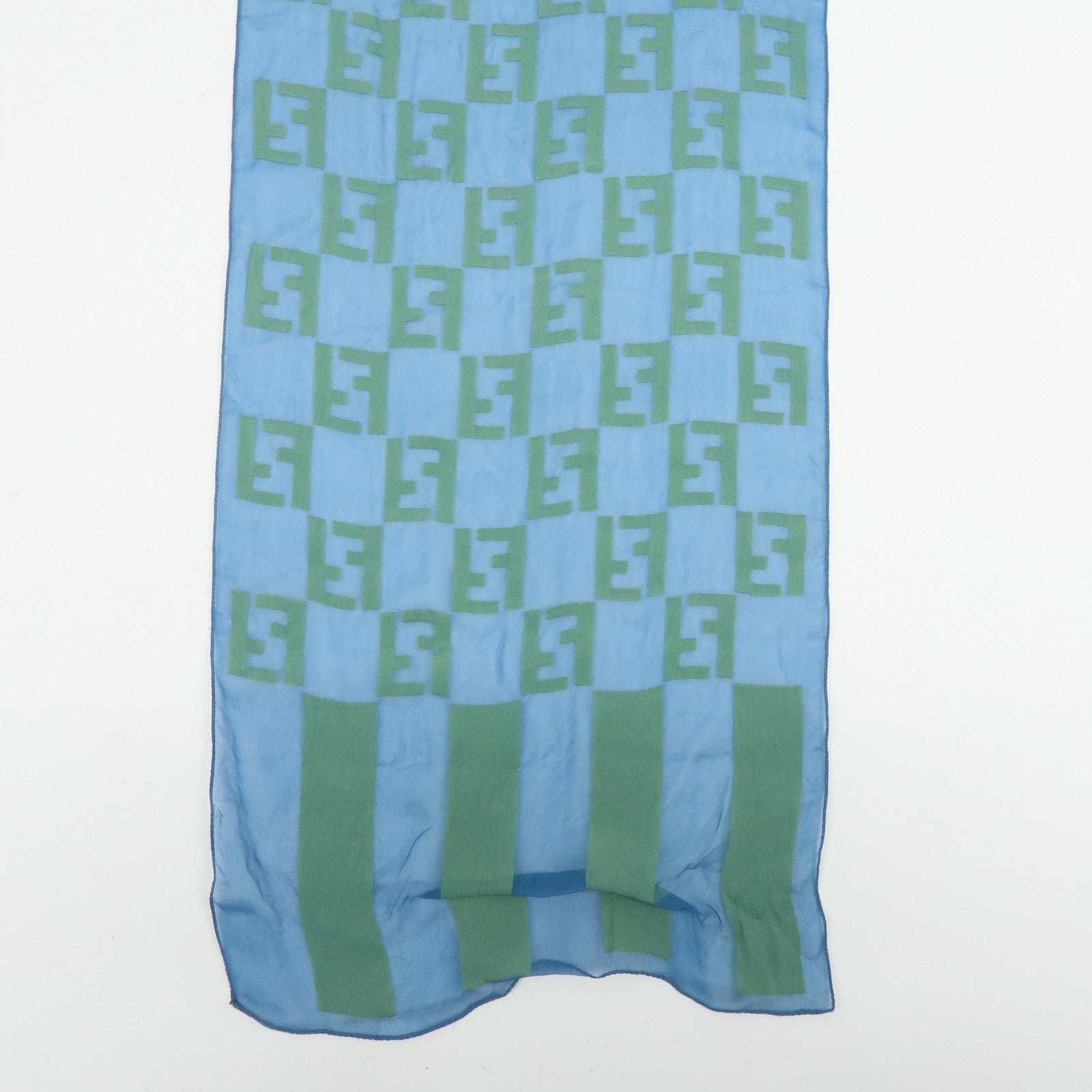 FENDI Zucca Rayon Silk Scarf Shawl Blue Light Green
