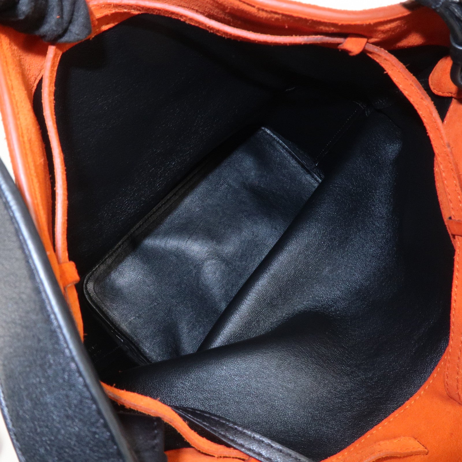 CELINE Suede Calf Leather Shoulder Bag Hand Bag Orange Black