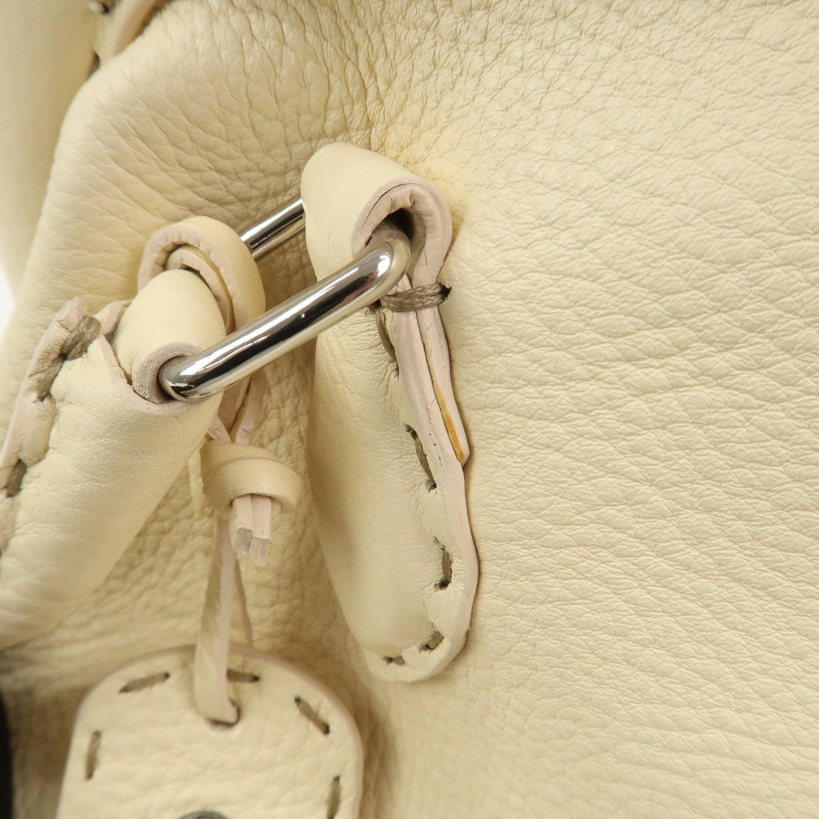 FENDI Selleria Leather Boston Bag Hand Bag Cream 8BN127