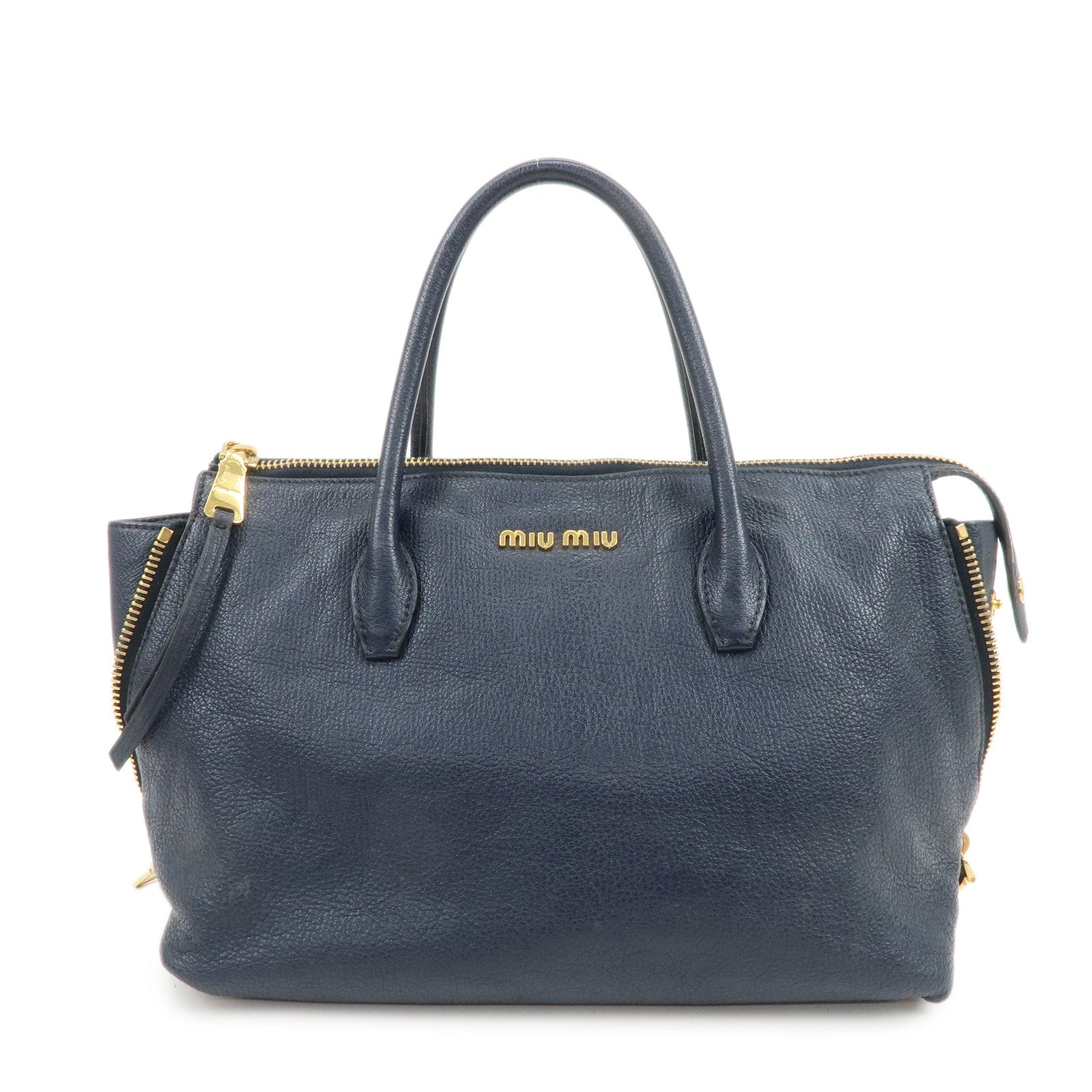 MIU MIU Madras Leather 2WAY Bag Hand Bag Shoulder Bag Navy RN1016