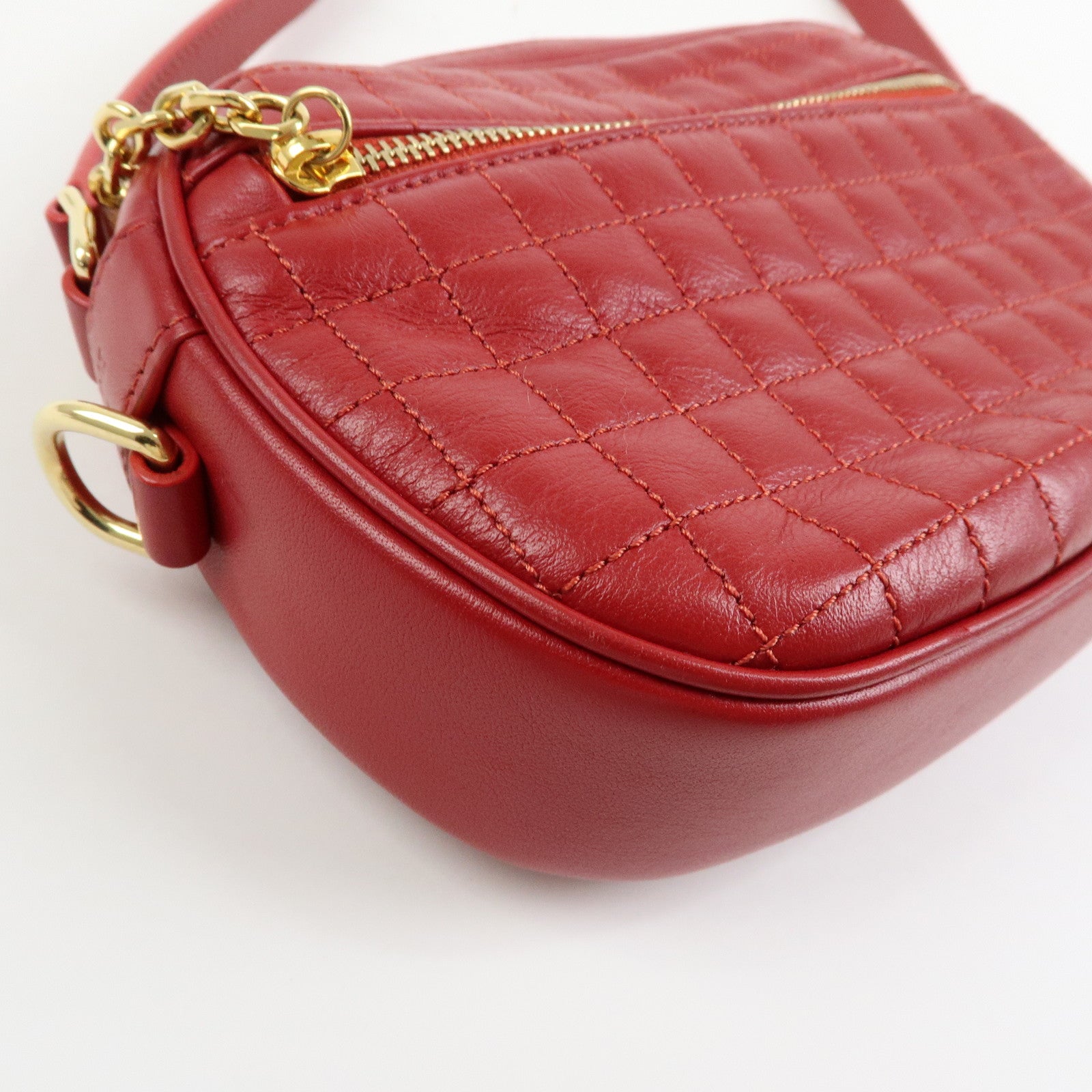 CELINE Leather Shoulder Bag Crossbody Bag C Charm Red