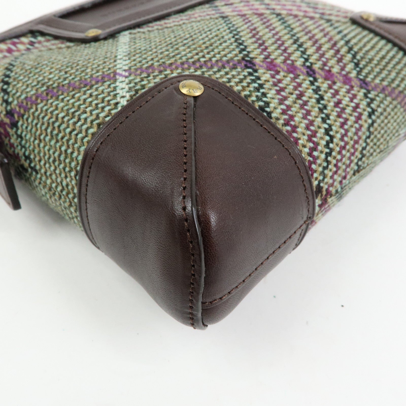 BURBERRY Wool Leather Shoulder Bag Crossbody Bag Brown Green