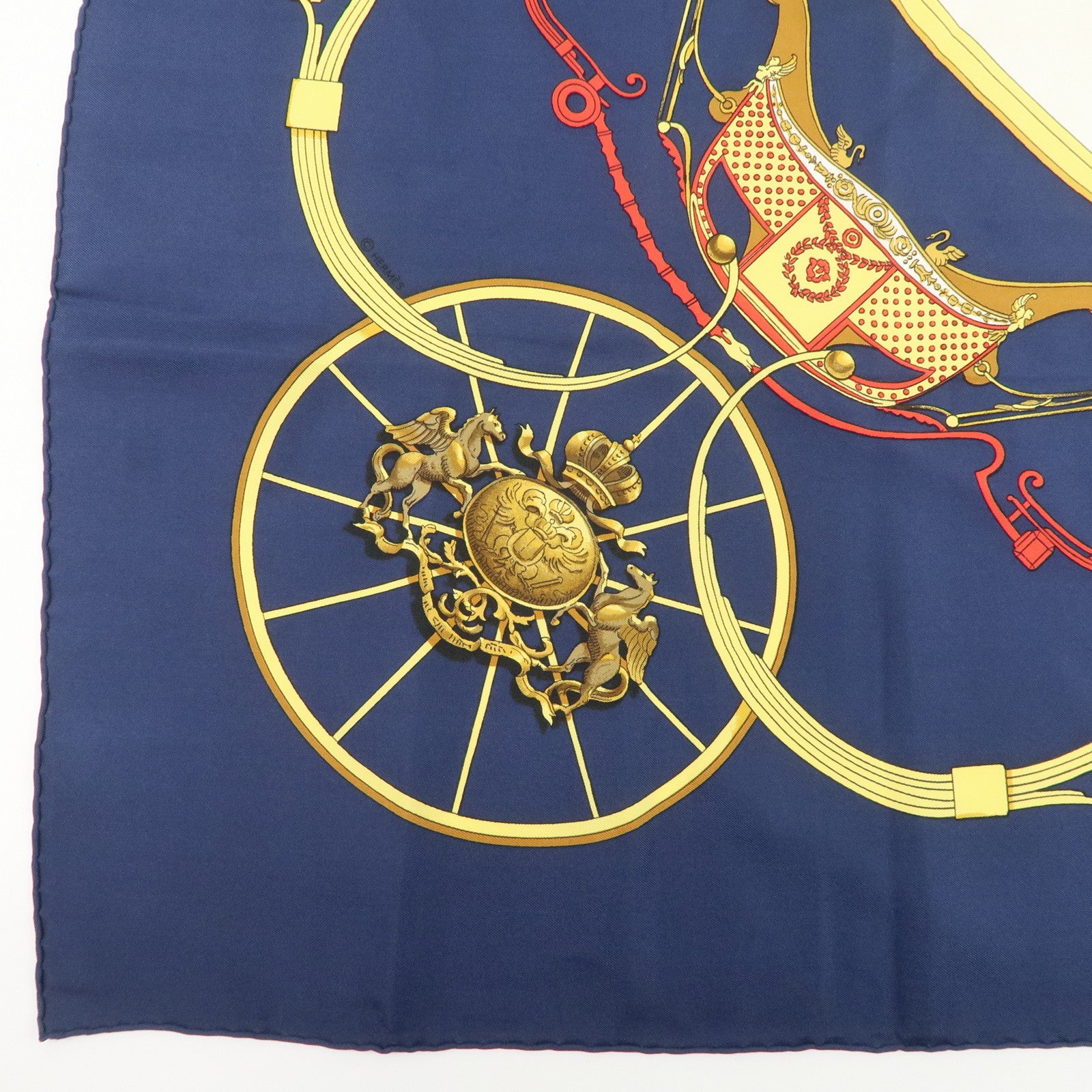HERMES Carre 90 Silk 100% Scarf SPRINGS Navy