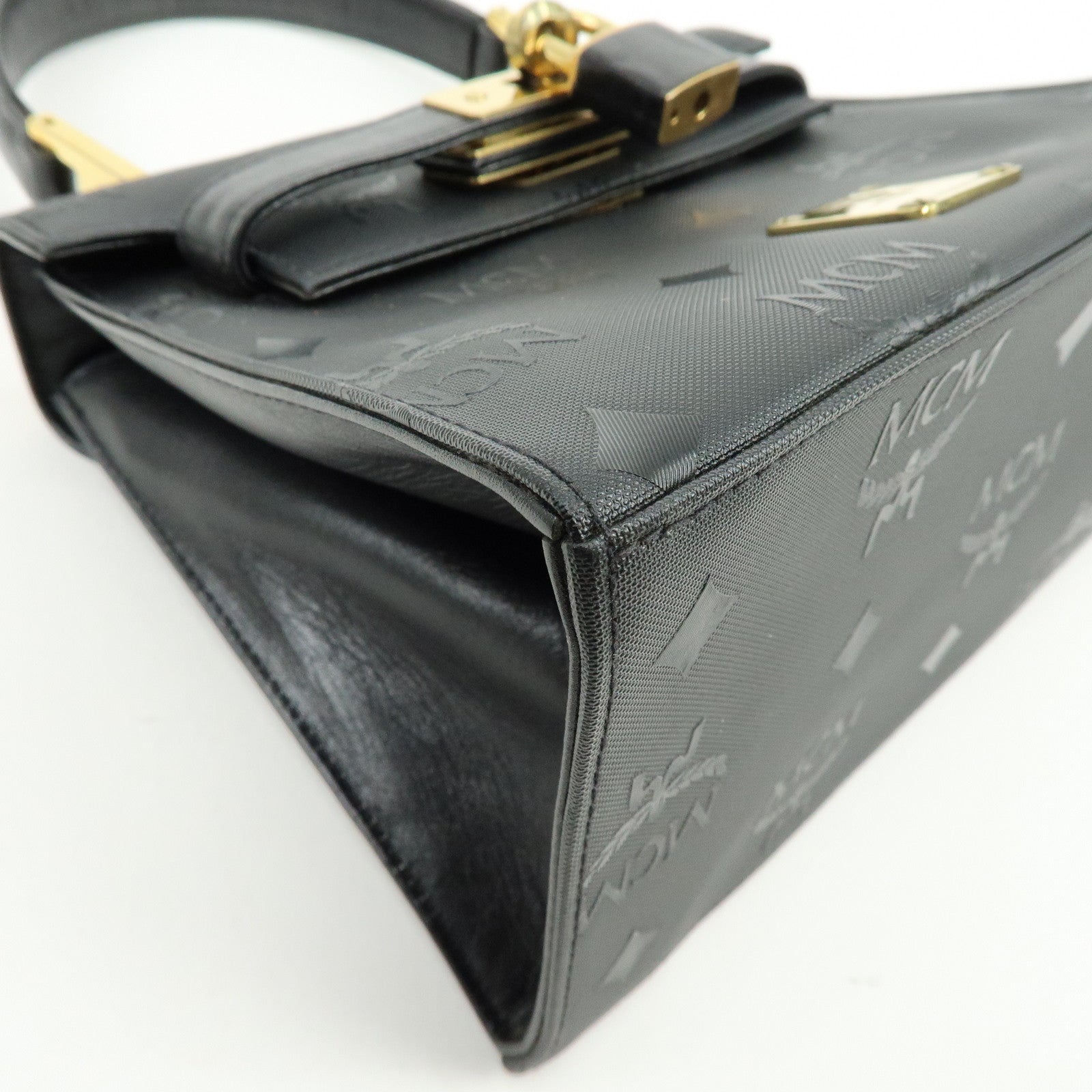 MCM Visetos PVC Leather 2Way Bag Hand Bag Shoulder Bag Black