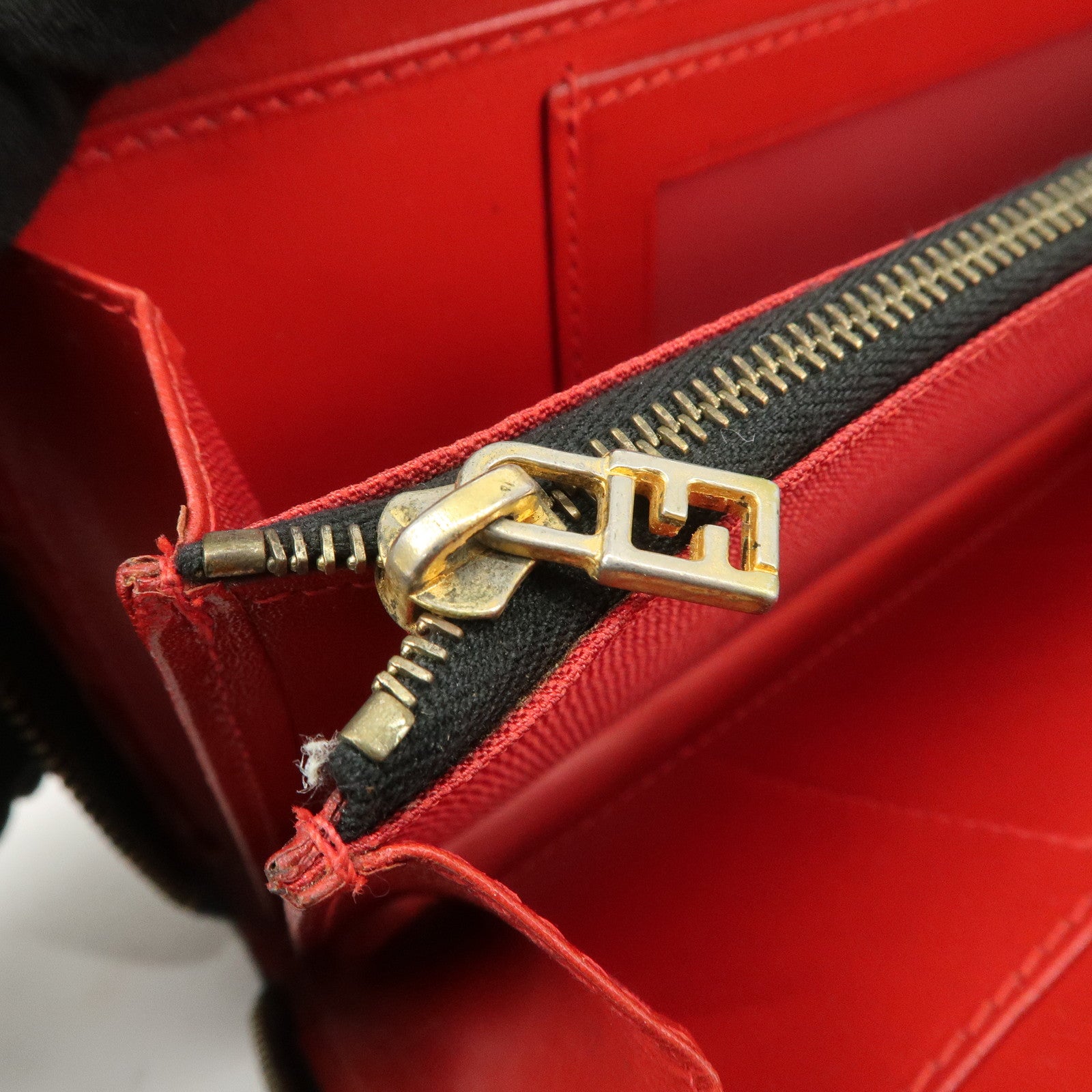 FENDI Logo Canvas Leather Hand Bag Leopard Red 26347