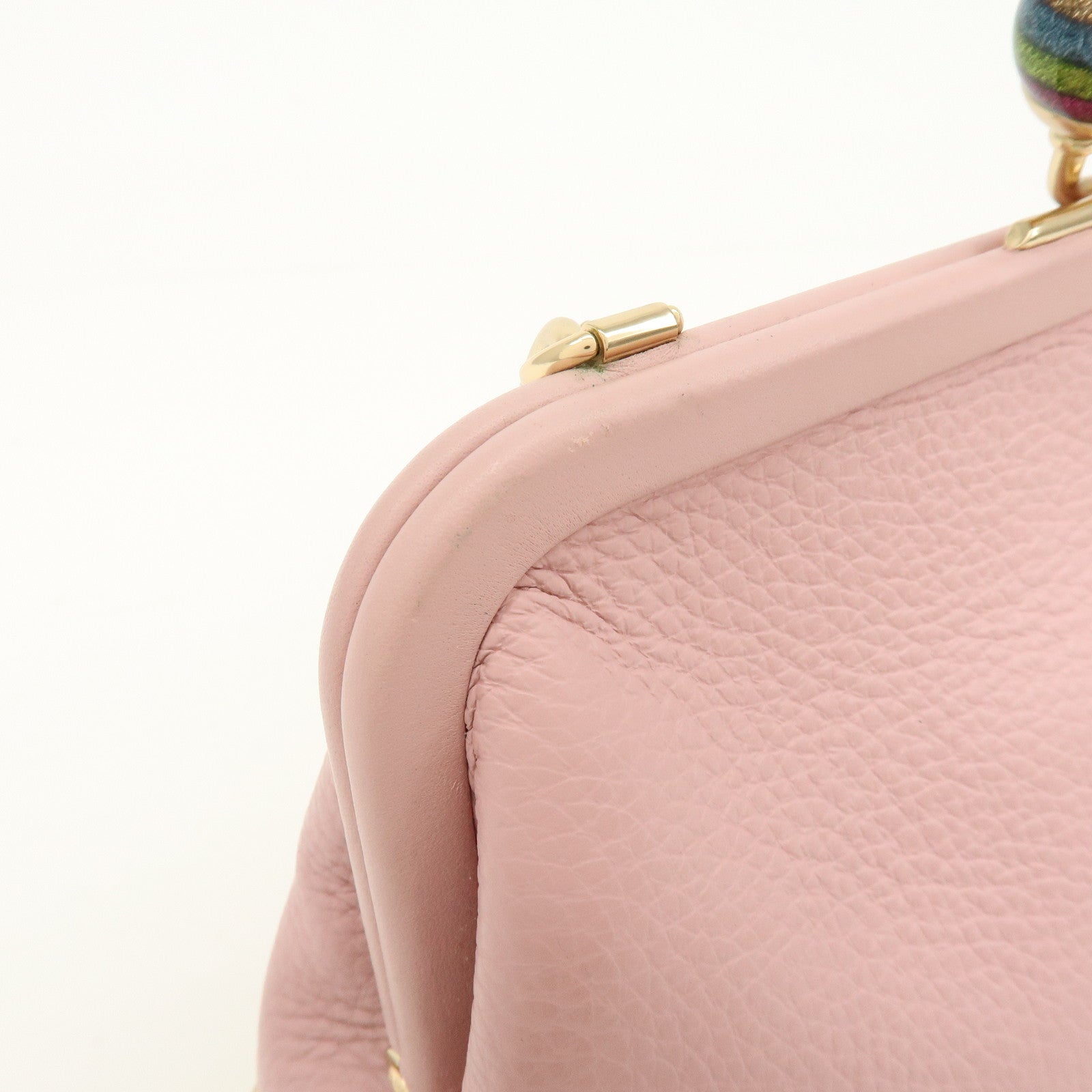 COACH Leather Kiss Lock Chain Shoulder Bag Crossbody Bag Pink