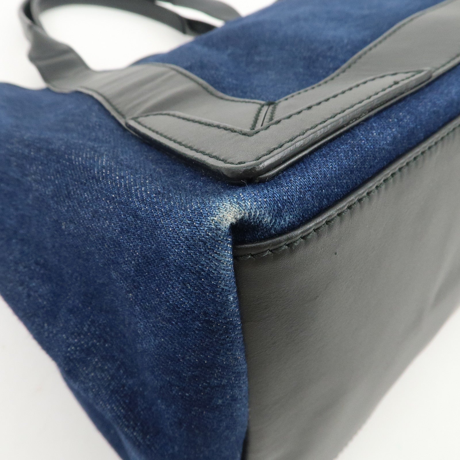BALENCIAGA Denim Leather Navy Cabas M Tote Bag Hand Bag 339936