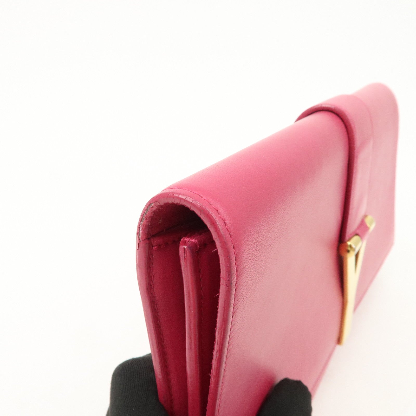 SAINT LAURENT PARIS Leather Clutch Bag Pink Gold HDW Used
